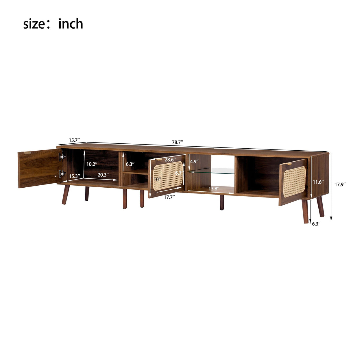 78" TV Stand With Ample Storage And Open Shelving - Walnut
