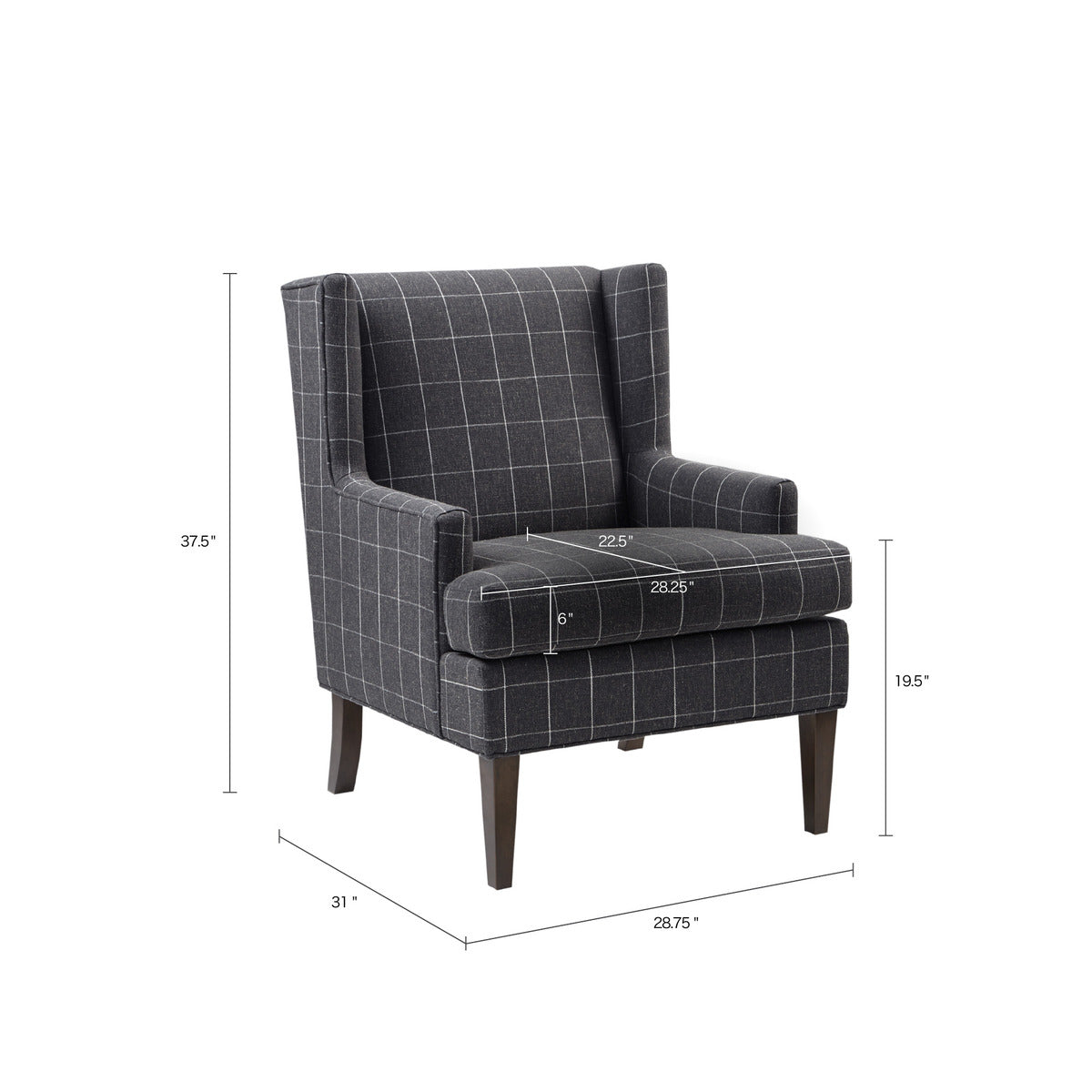 Upholstered Accent Chair with Wing Back and Solid Wood Frame