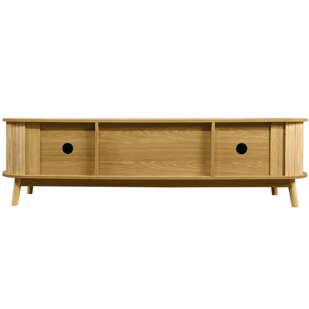 Rattan TV Stand For Tvs Up To 75'', Modern Farmhouse Media Console, Entertainment Center With Legs, TV Cabinet For Living Room, Home Theatre - Natural Wood