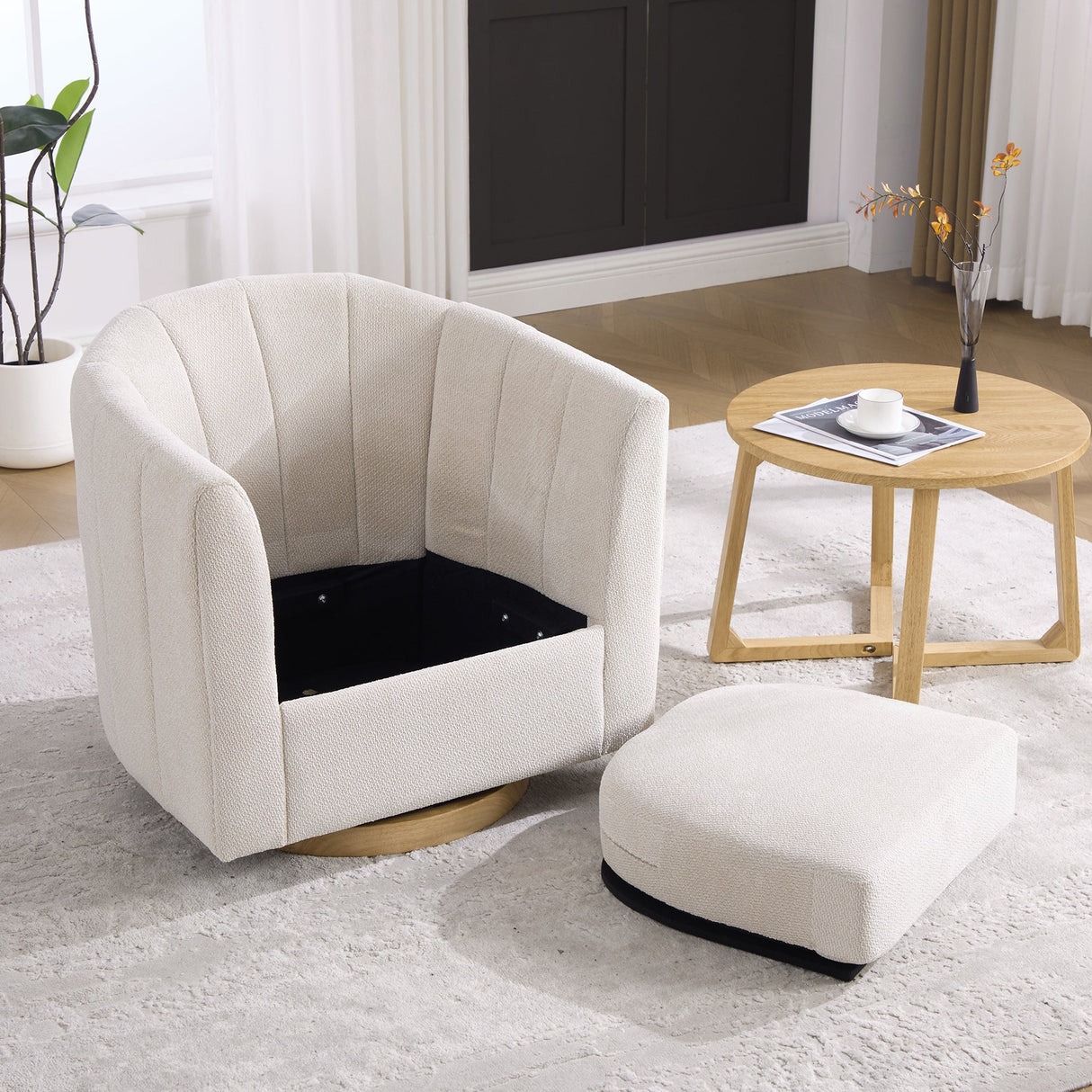 Upholstered Chenille Swivel Barrel Chair