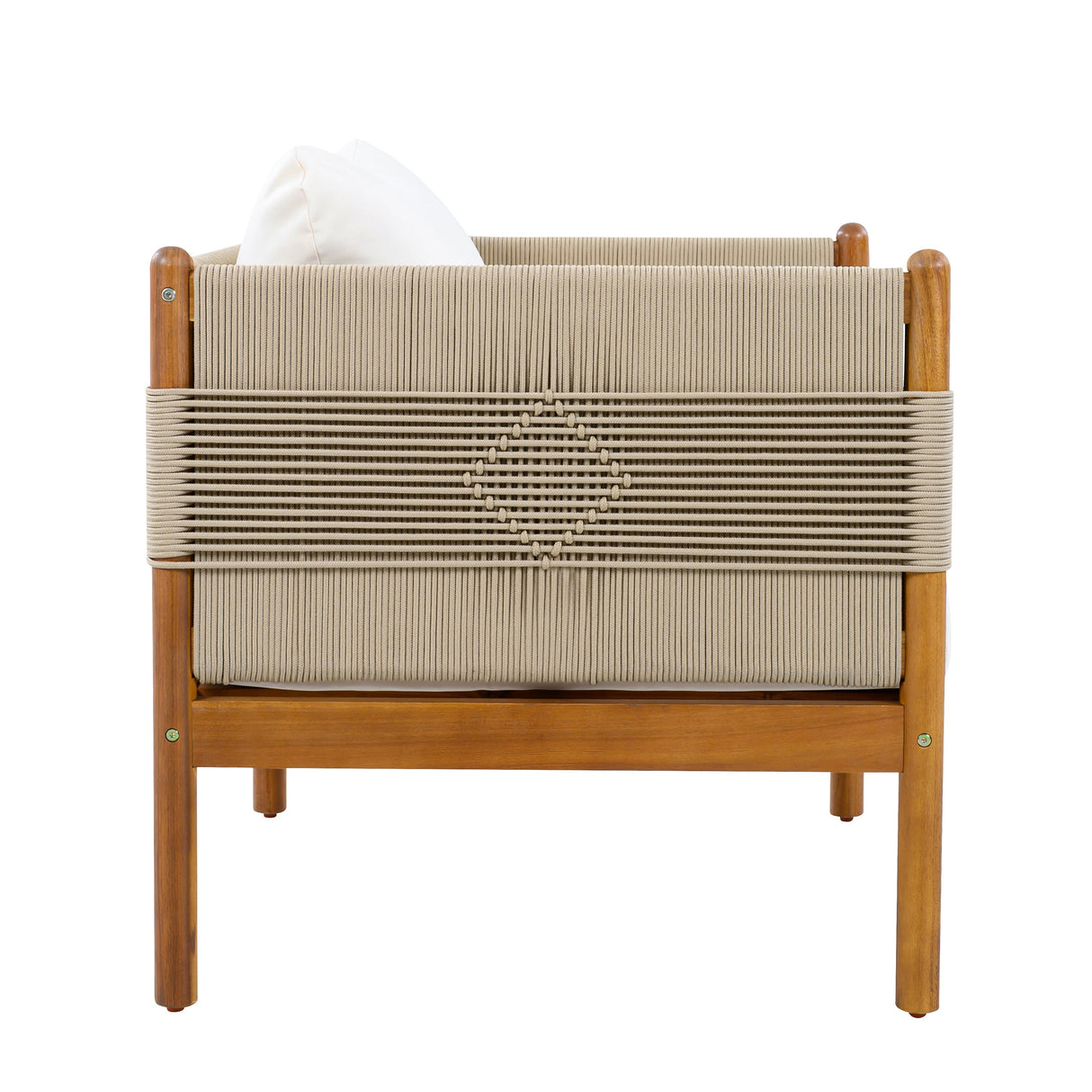 Outdoor Acacia Wood Loveseat with Diamond Rope Weave & Cushions, Teak Finish