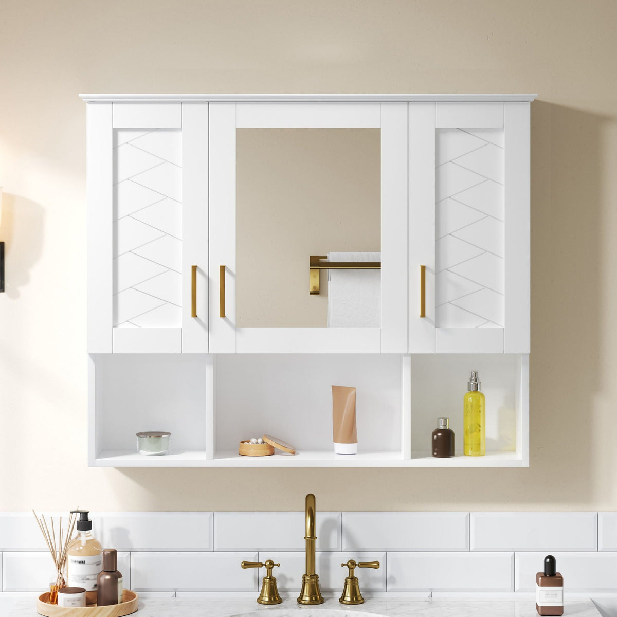 Modern Wall Mounted Medicine Cabinet with Adjustable Shelves and Soft Close Doors - Black, Blue, White