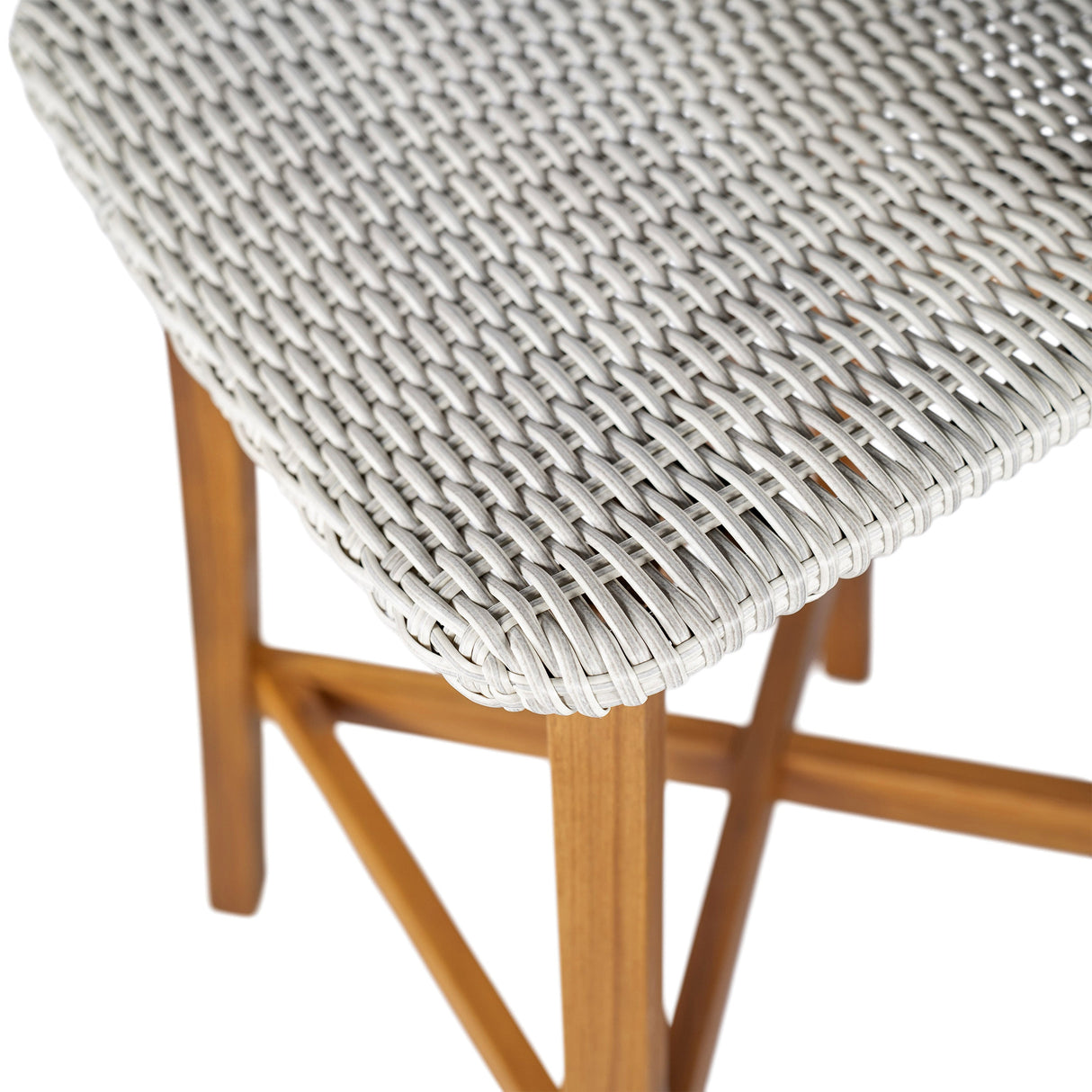 Lymington Outdoor Bar Stool Set of 2, Teak Finished Wood with Light Grey Wicker