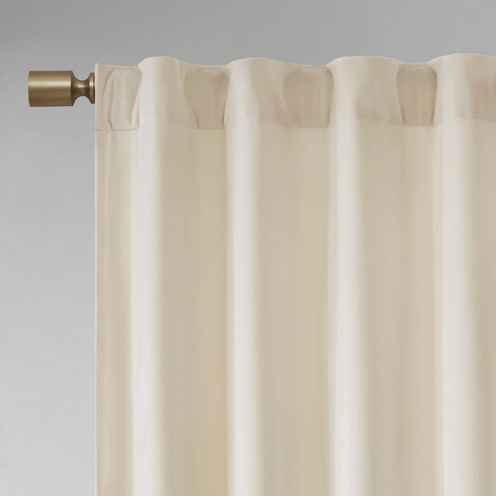 Room darkening metallic printed poly velvet rod pocket/back tab window panel pair ivory 37x95"