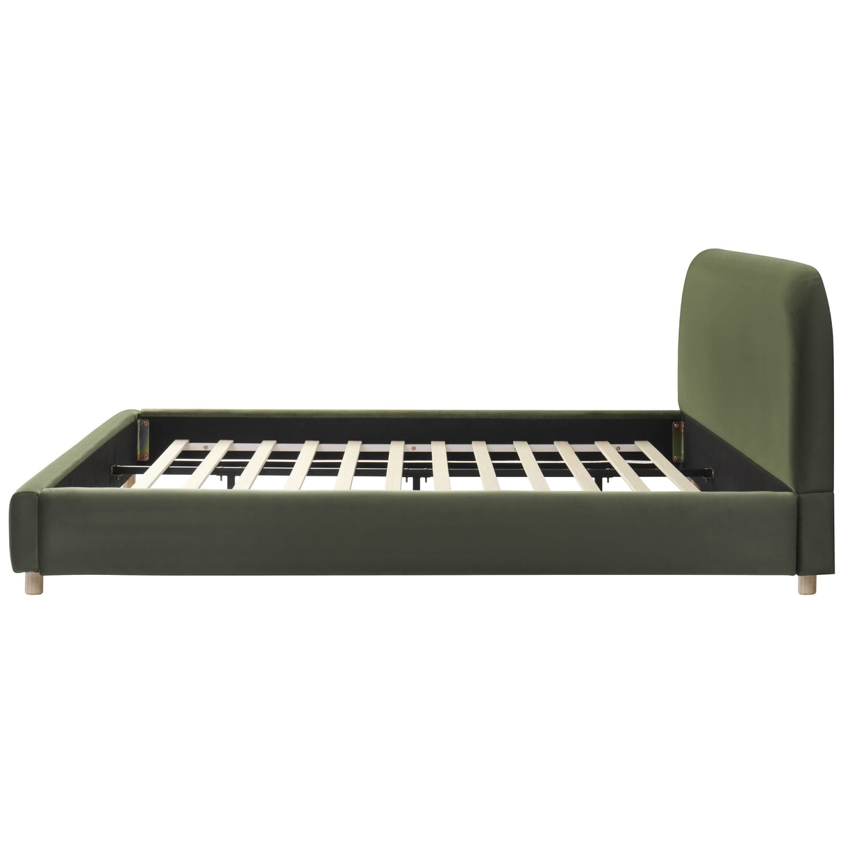 King Size Platform Bed with Velvet Fabric and Curved Headboard