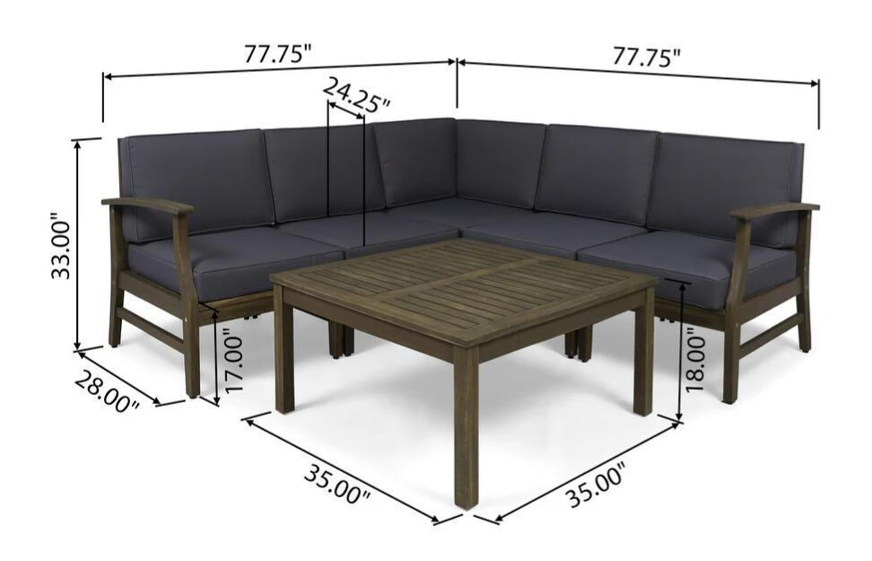 Perla 6-Piece Dark Grey Outdoor Sofa Set