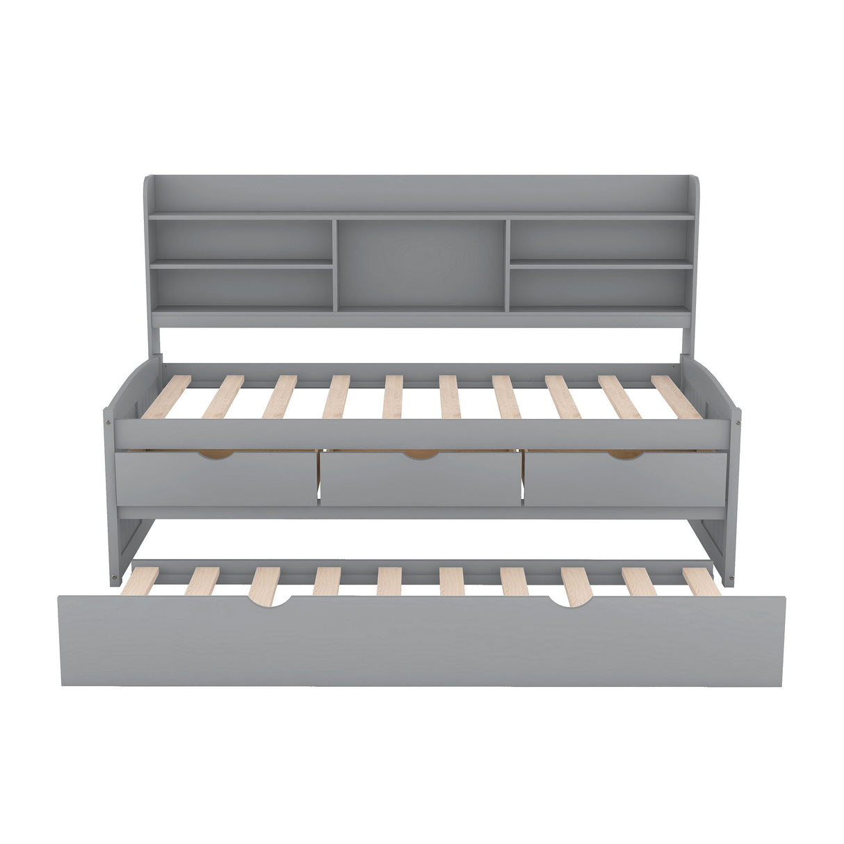 Captain Bed With Built In Bookshelves, 3 Storage Drawers, And Trundle