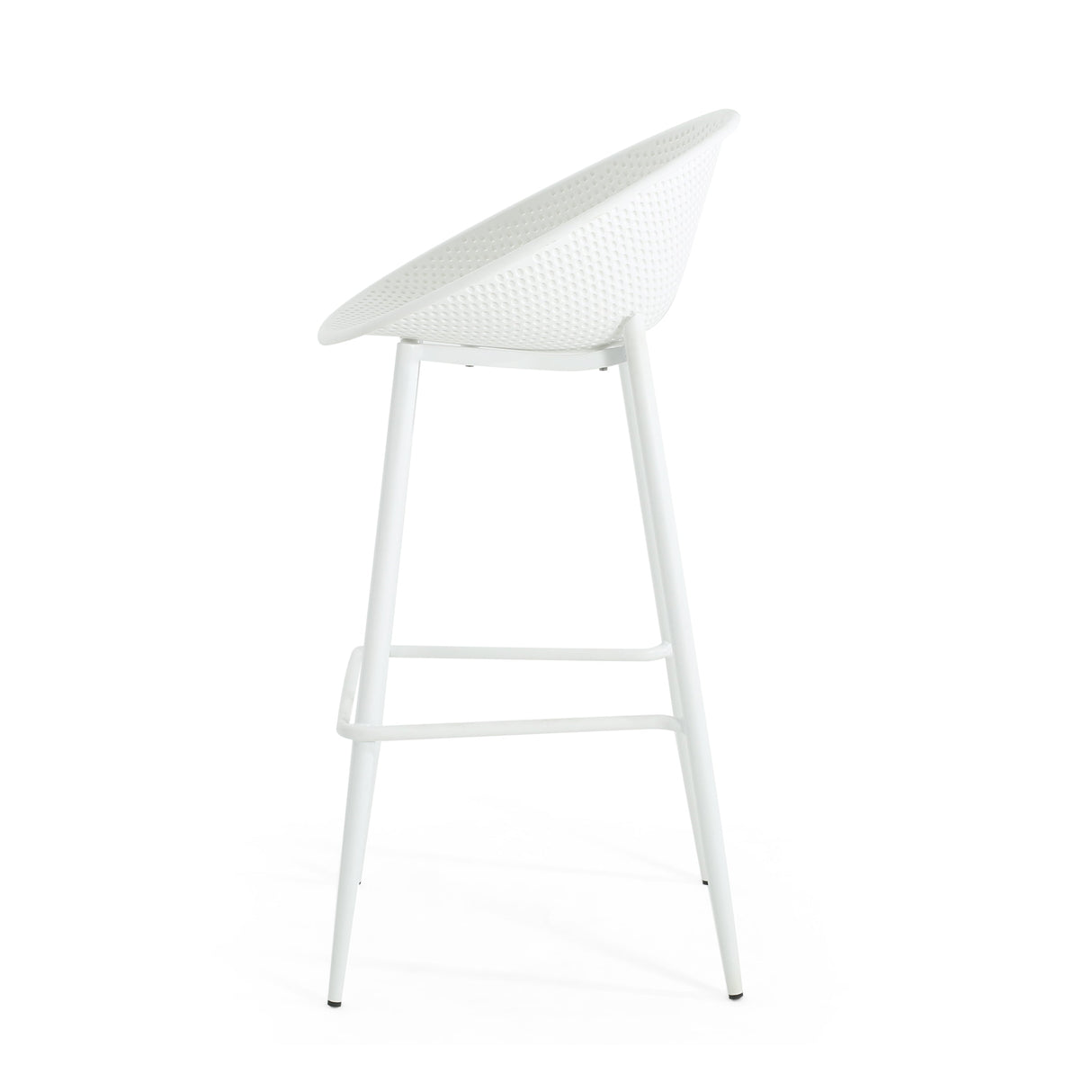 Modern Gable Outdoor Barstool Set of 2 with Weather-Resistant Plastic and Iron in White