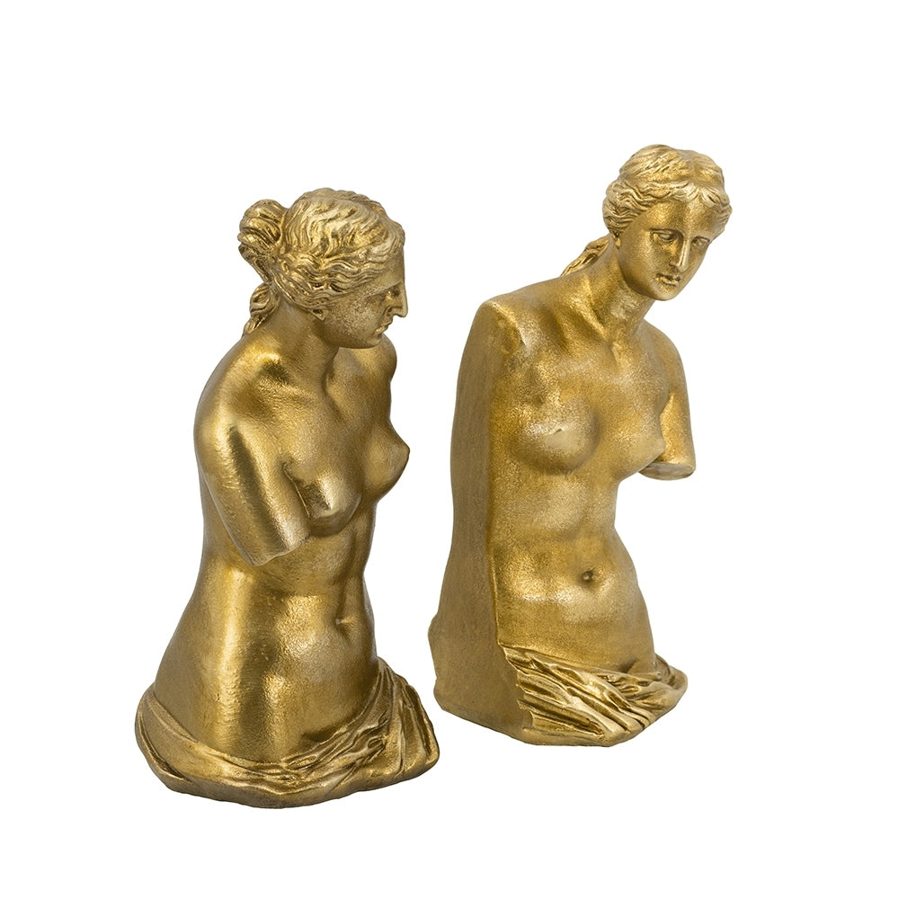 Set of 2 4.5x5x10' Venus de Milo Bust Bookends with Gold Finish