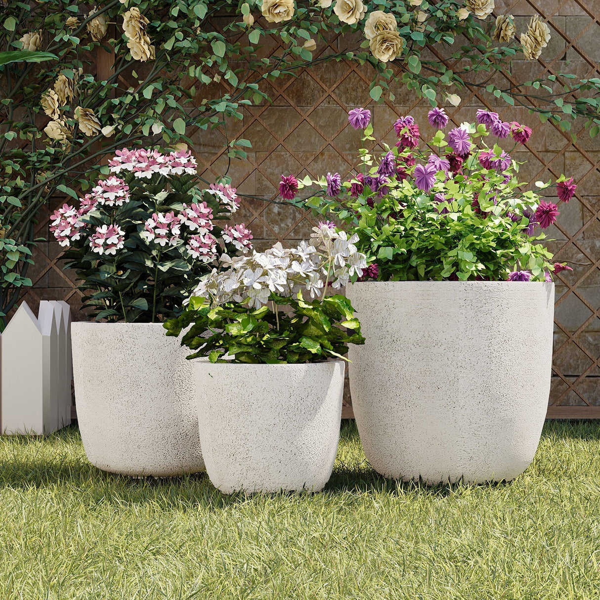 U_Style Lightweight Matte Textured MGO Outdoor Indoor Flower Pot Set of 3