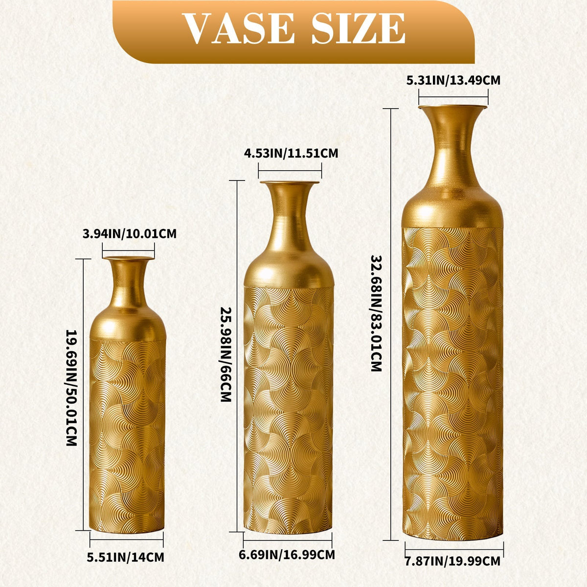 3 Pack Semi-Handcrafted Gold Metal Vase Collection