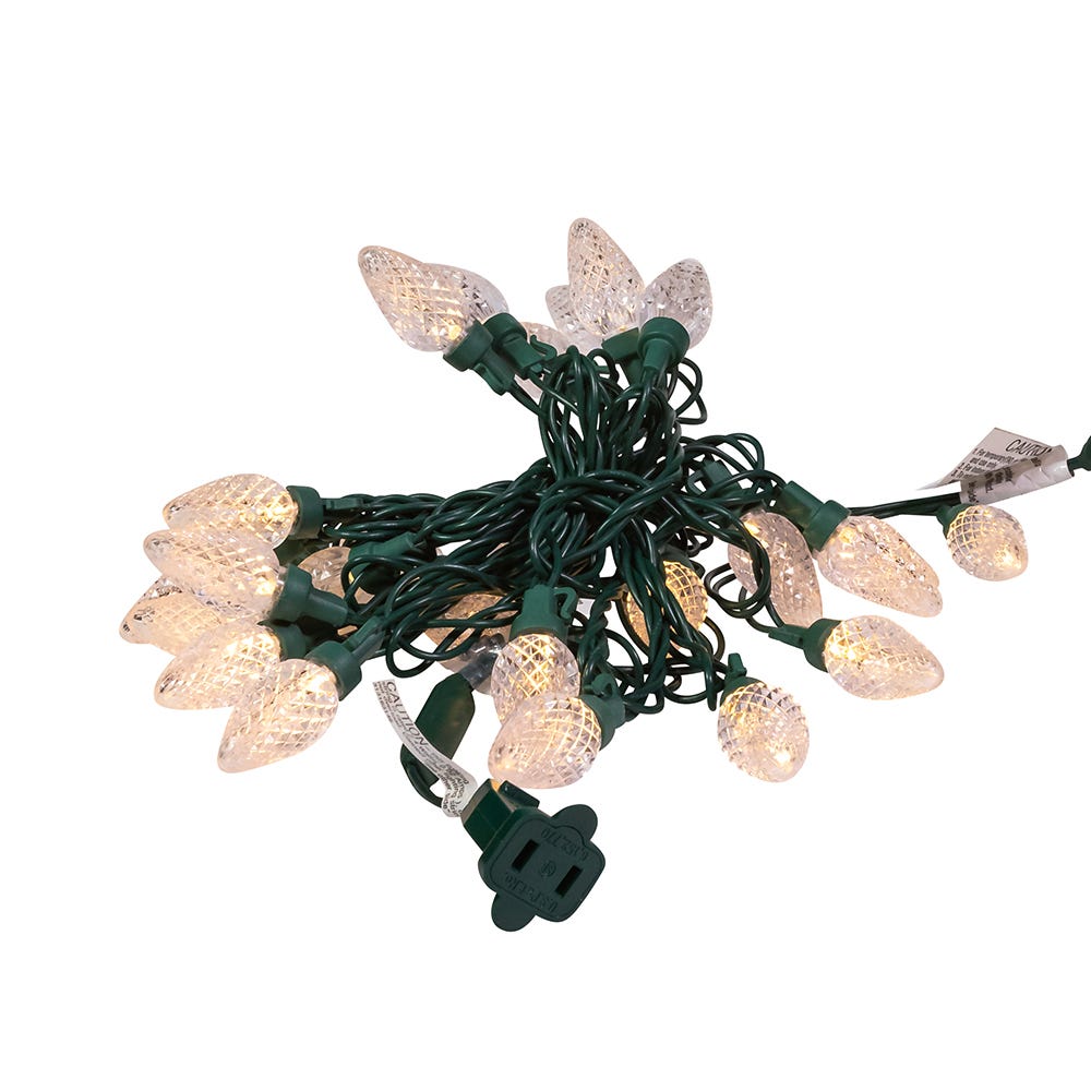 25-Light Warm White LED C7 Light Set With Green Wire