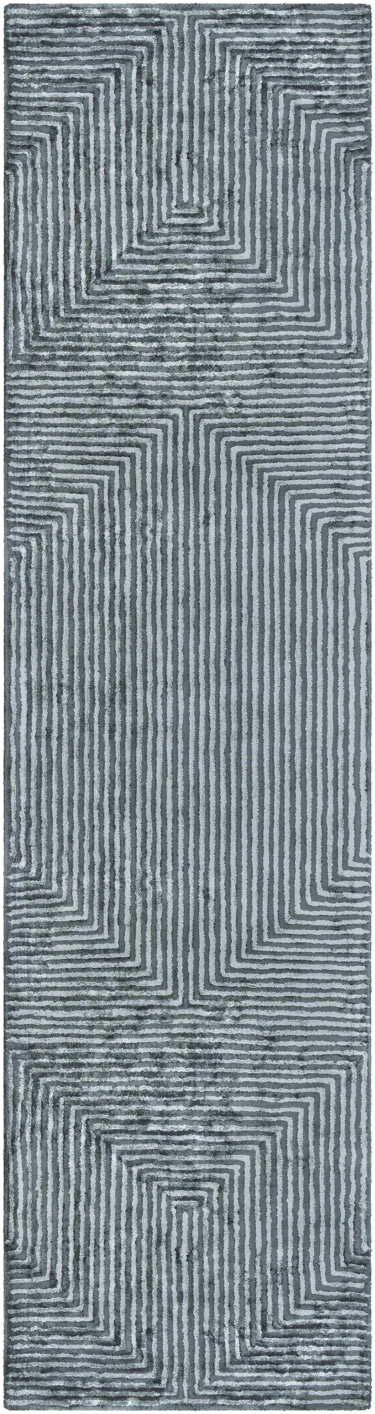 Quartz Patterned Sheen Blue/Green Viscose Rug