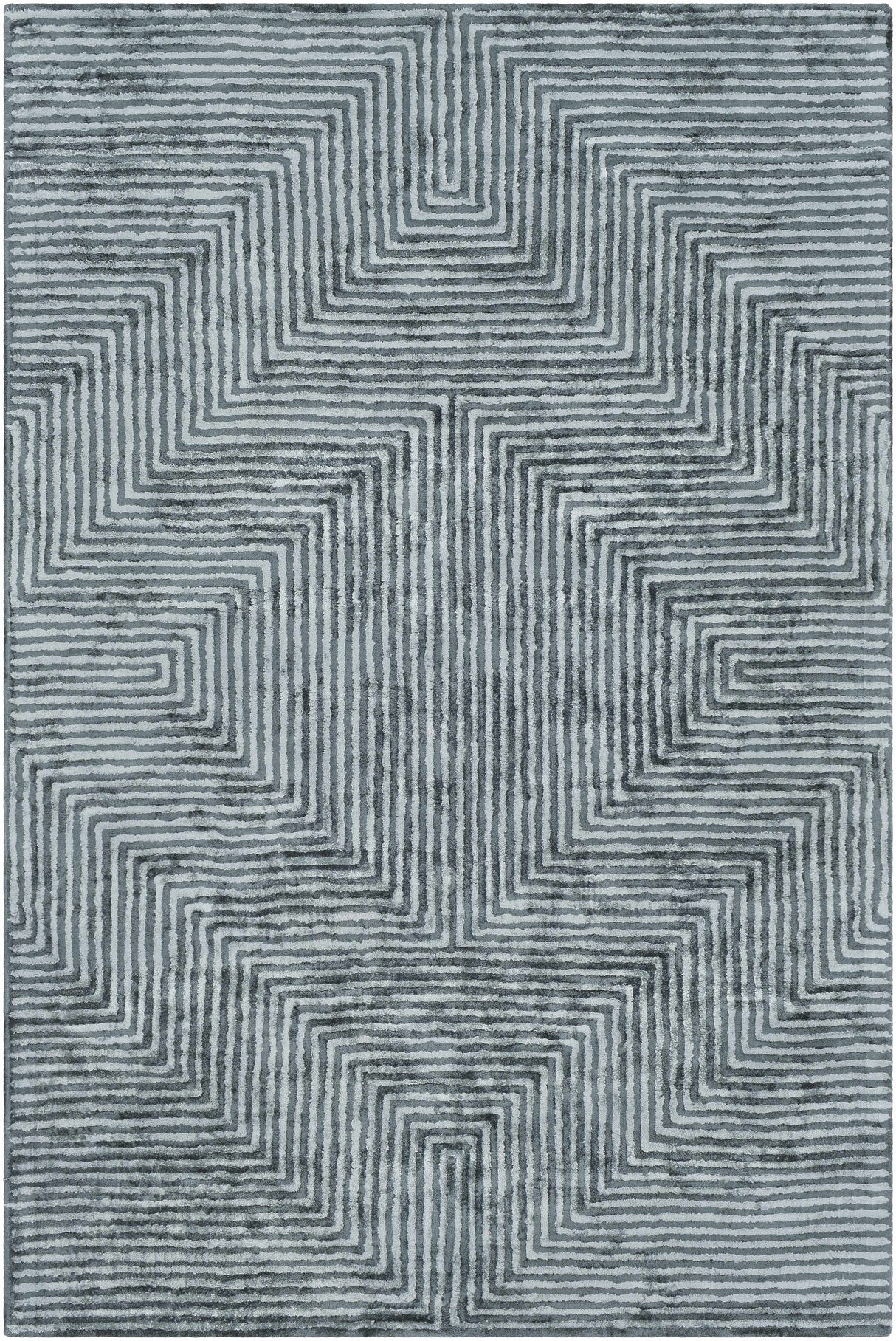 Quartz Patterned Sheen Blue/Green Viscose Rug