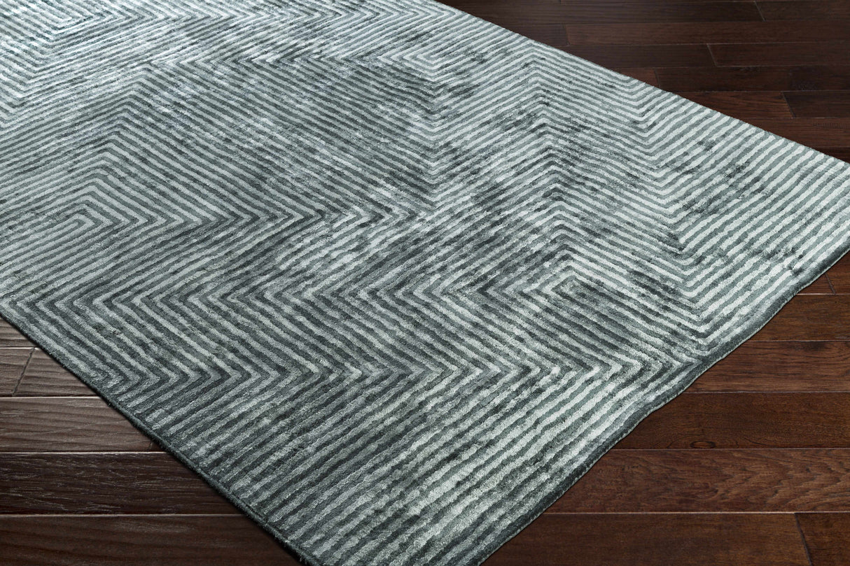 Quartz Patterned Sheen Blue/Green Viscose Rug