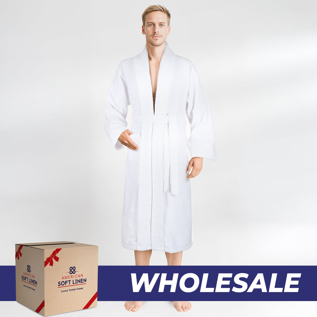 American Soft Linen Luxury Men’s Robe – 100% Cotton, Quick Dry, Turkish Bathrobe for Wholesale