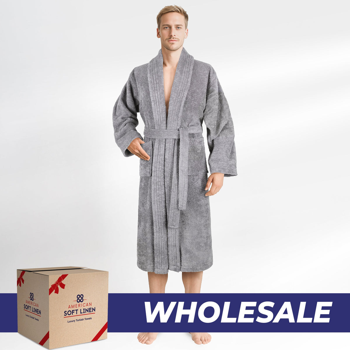 American Soft Linen Luxury Men’s Robe – 100% Cotton, Quick Dry, Turkish Bathrobe for Wholesale