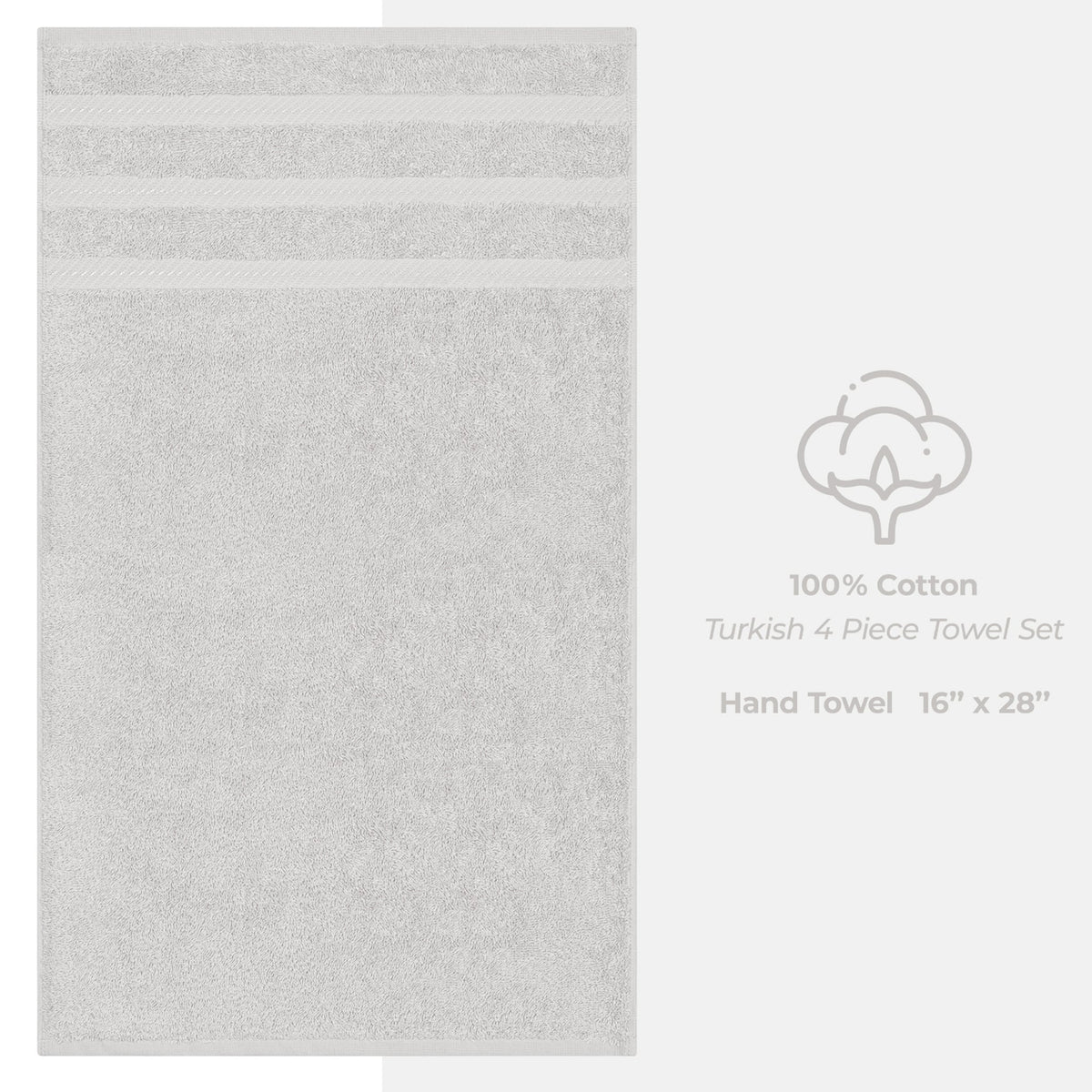 4 Piece 100% Cotton Turkish Towels, Hand Towel Set, Soft, Absorbent, Quick Dry - 28 Set Case Pack