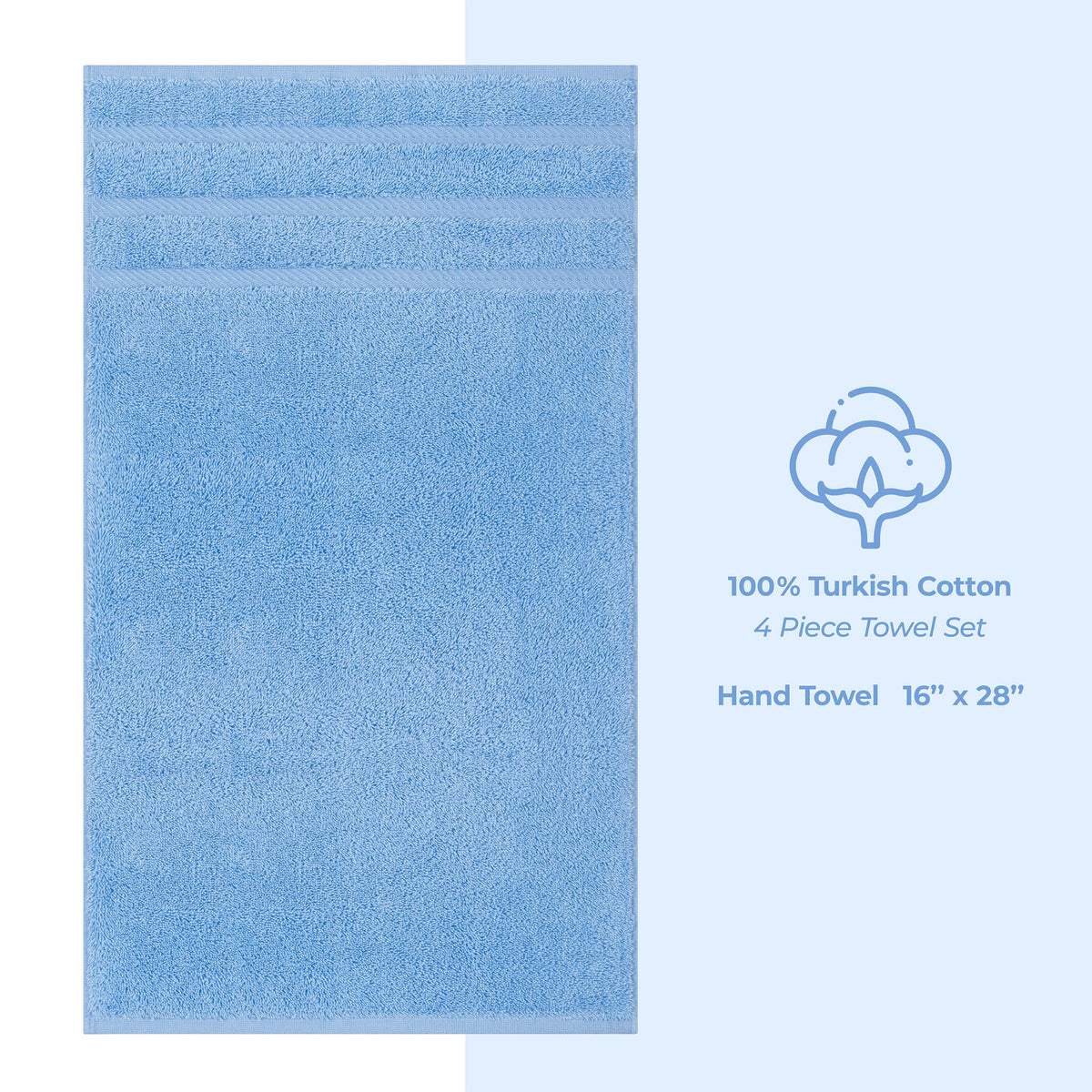 4 Piece 100% Cotton Turkish Towels, Hand Towel Set, Soft, Absorbent, Quick Dry - 28 Set Case Pack