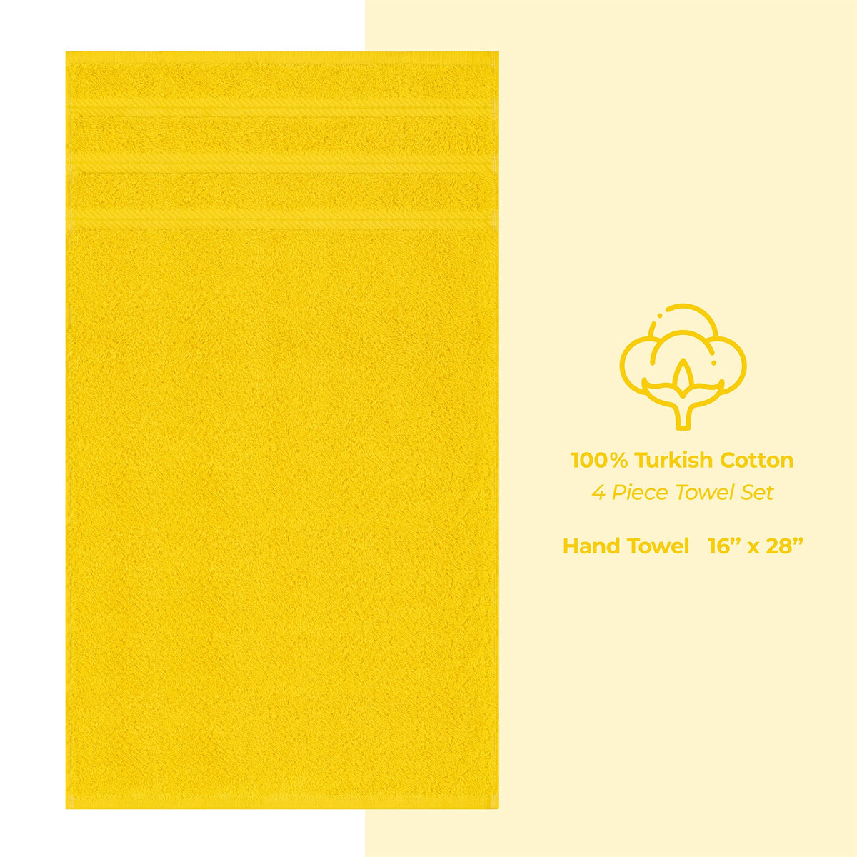 4 Piece 100% Cotton Turkish Towels, Hand Towel Set, Soft, Absorbent, Quick Dry - 28 Set Case Pack