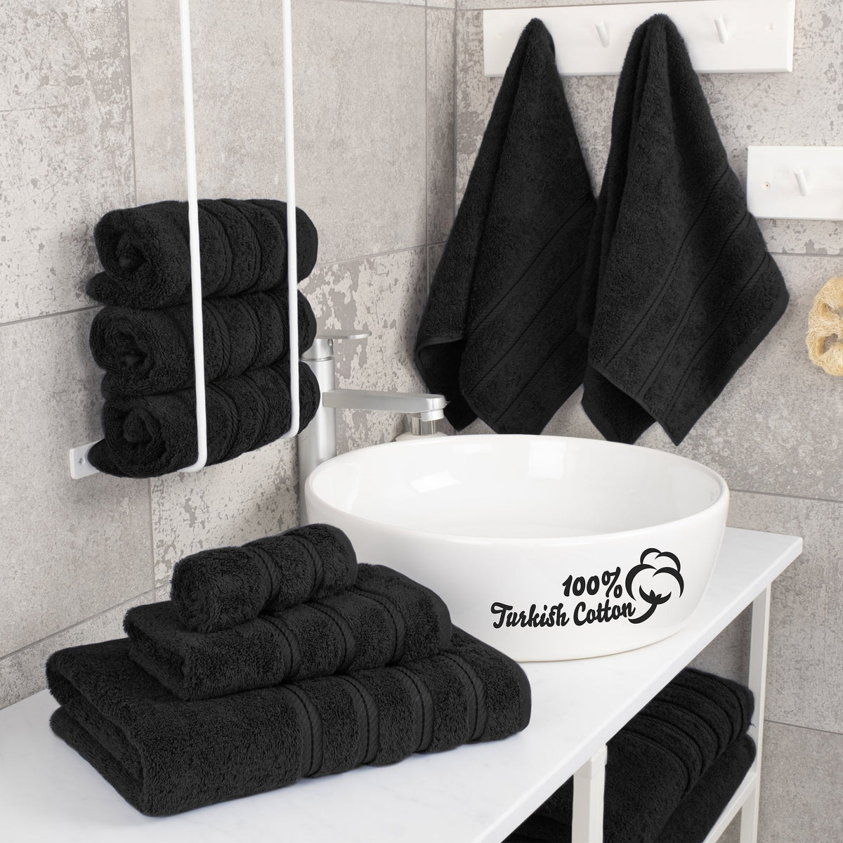 6 Piece 100% Cotton Turkish Bulk Bath Towels - Wholesale Premium Towel Sets - 10 Set Case Pack