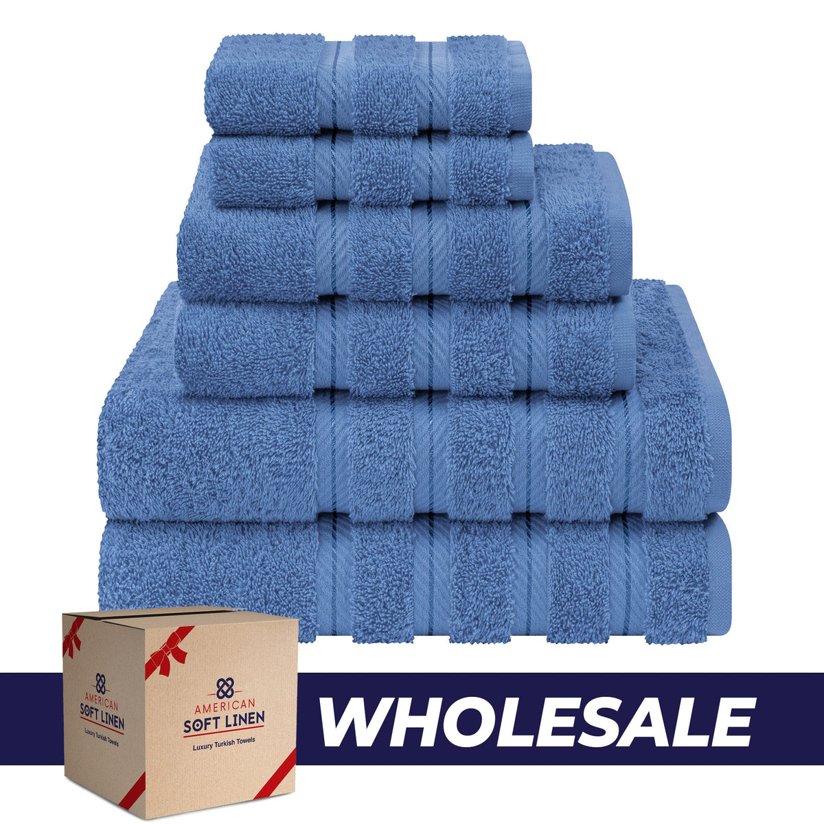 6 Piece 100% Cotton Turkish Bulk Bath Towels - Wholesale Premium Towel Sets - 10 Set Case Pack