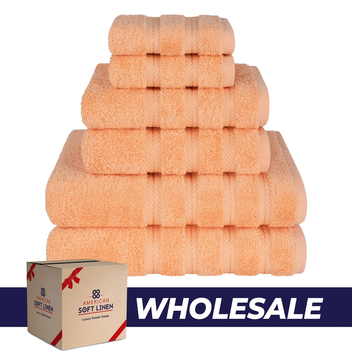6 Piece 100% Cotton Turkish Bulk Bath Towels - Wholesale Premium Towel Sets - 10 Set Case Pack