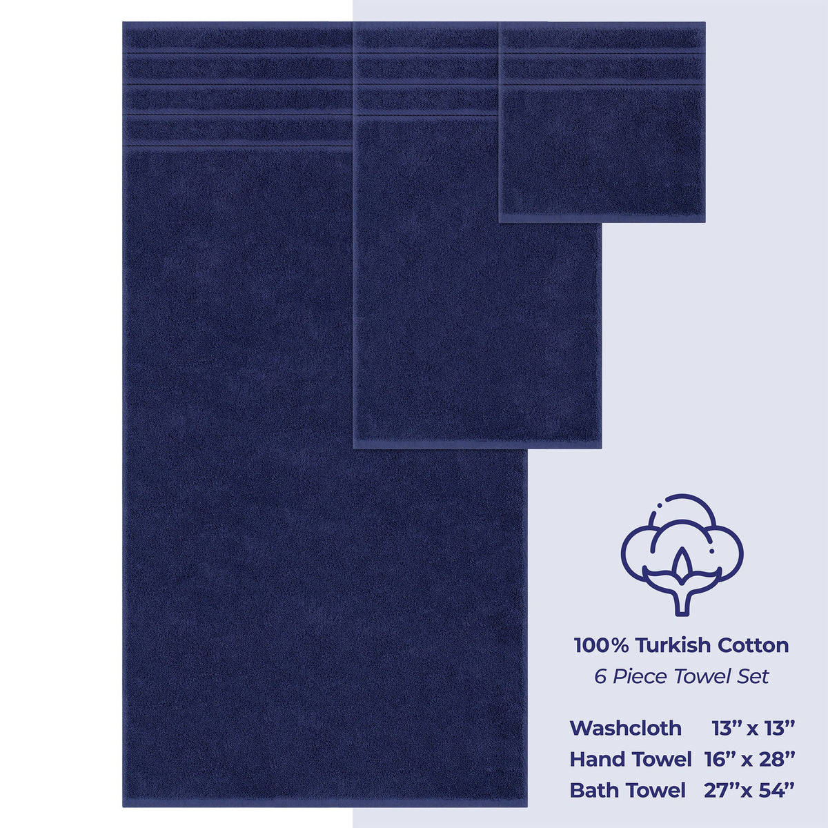 6 Piece 100% Cotton Turkish Bulk Bath Towels - Wholesale Premium Towel Sets - 10 Set Case Pack