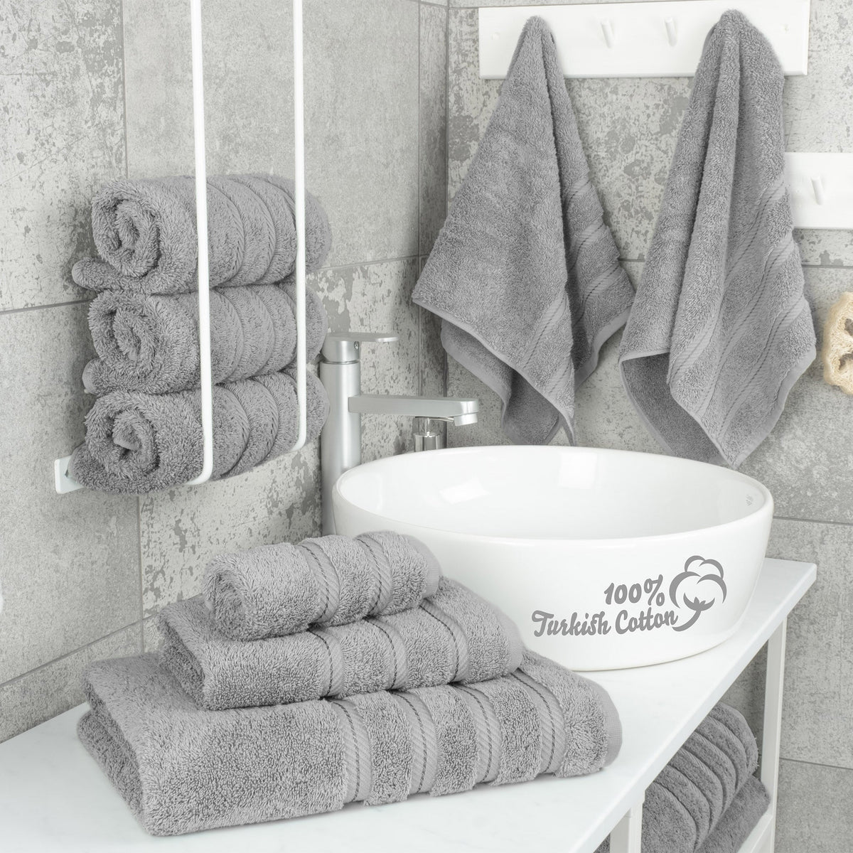 6 Piece 100% Cotton Turkish Bulk Bath Towels - Wholesale Premium Towel Sets - 10 Set Case Pack