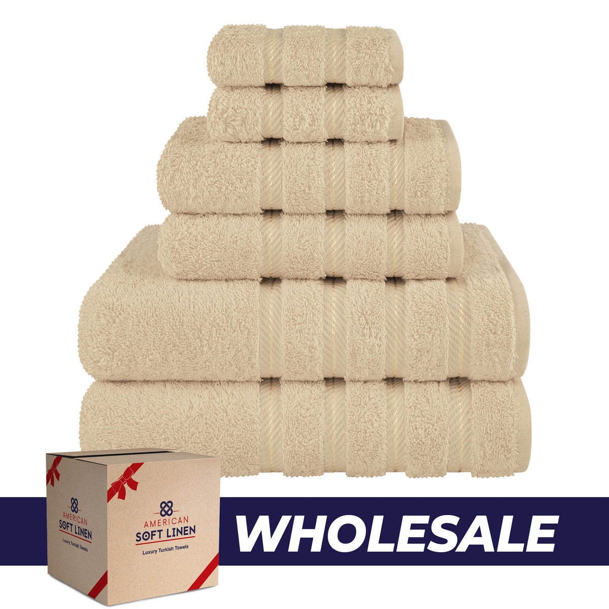 6 Piece 100% Cotton Turkish Bulk Bath Towels - Wholesale Premium Towel Sets - 10 Set Case Pack