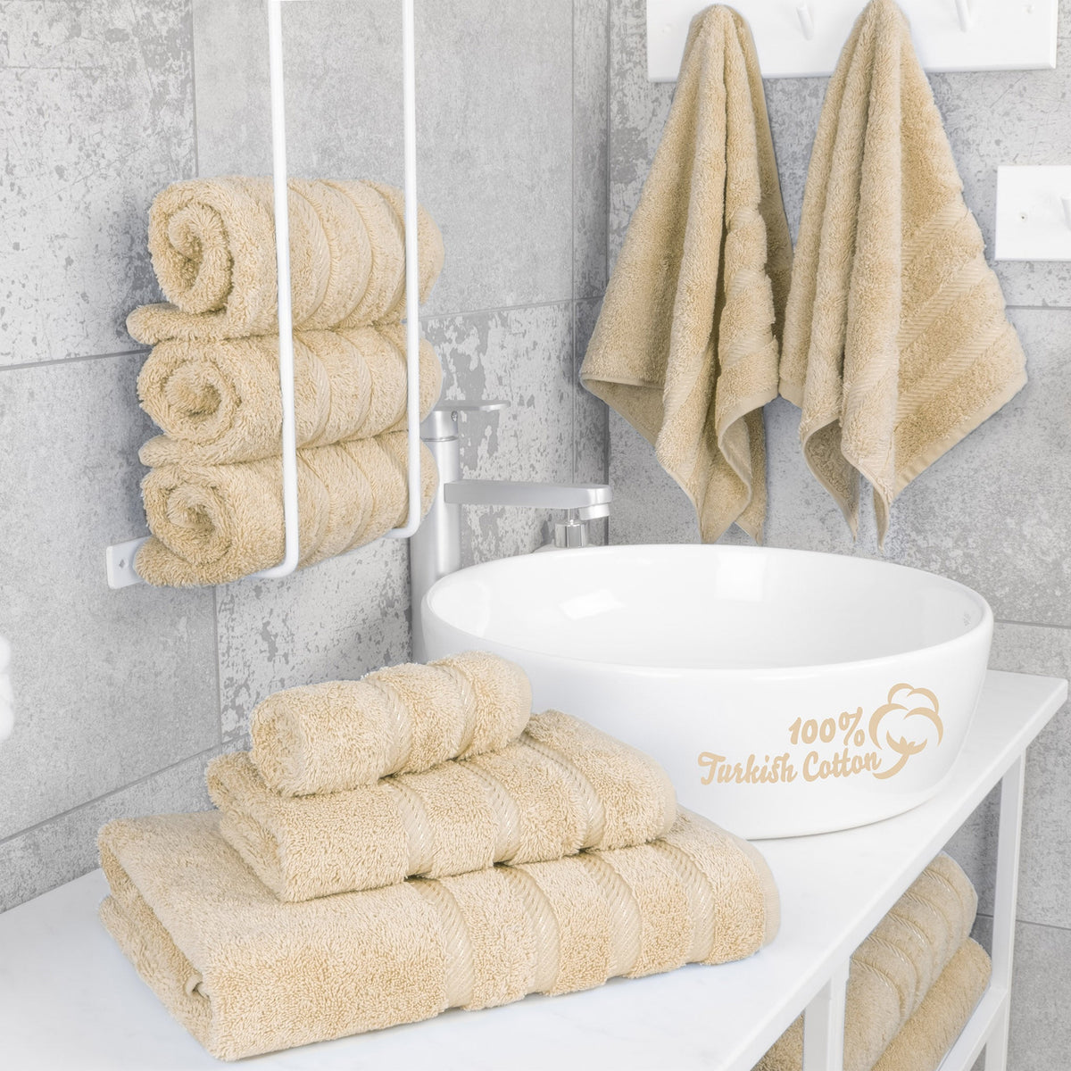 6 Piece 100% Cotton Turkish Bulk Bath Towels - Wholesale Premium Towel Sets - 10 Set Case Pack