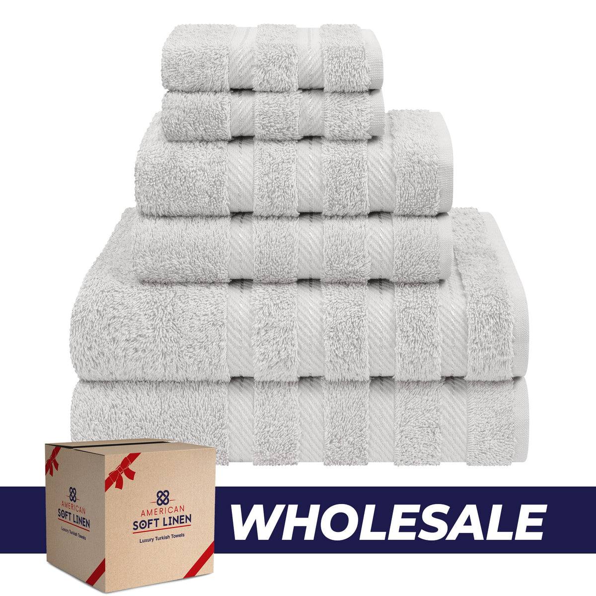 6 Piece 100% Cotton Turkish Bulk Bath Towels - Wholesale Premium Towel Sets - 10 Set Case Pack