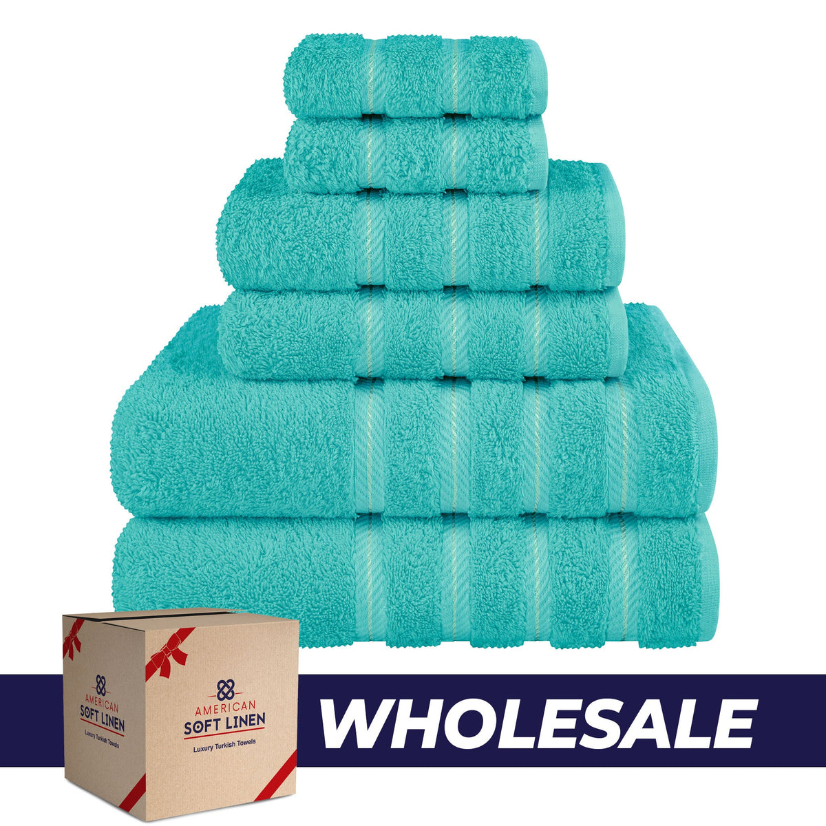 6 Piece 100% Cotton Turkish Bulk Bath Towels - Wholesale Premium Towel Sets - 10 Set Case Pack
