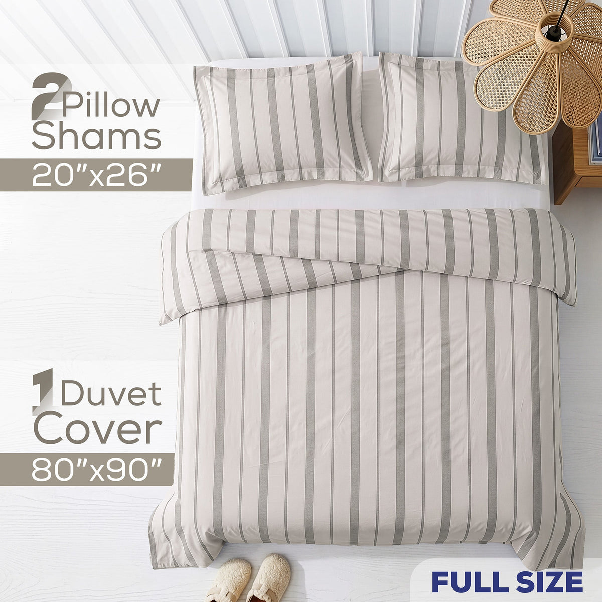 Wholesale 100% Washed Cotton Percale Duvet Cover Set – 200TC Yarn-Dyed Striped Hotel Bedding Set