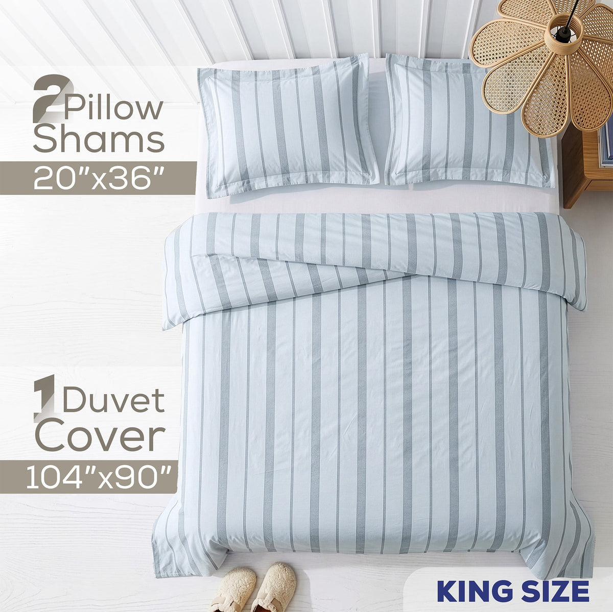Wholesale 100% Washed Cotton Percale Duvet Cover Set – 200TC Yarn-Dyed Striped Hotel Bedding Set