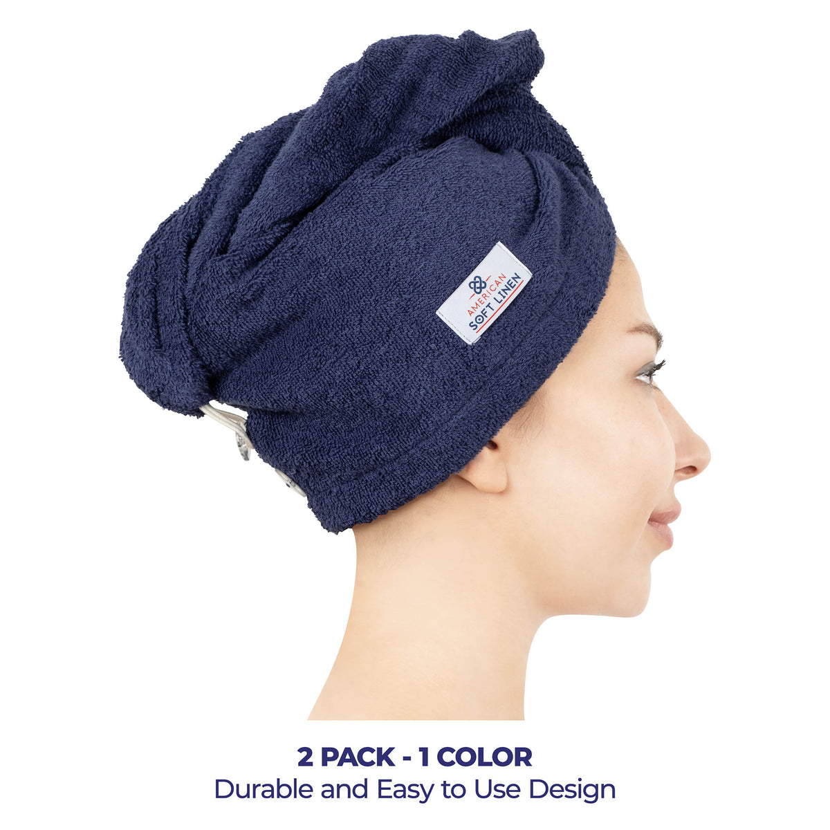 American Soft Linen 100% Cotton Hair Drying Towels for Women, 2 Pack Head Towel Cap - 75 Set Case Pack