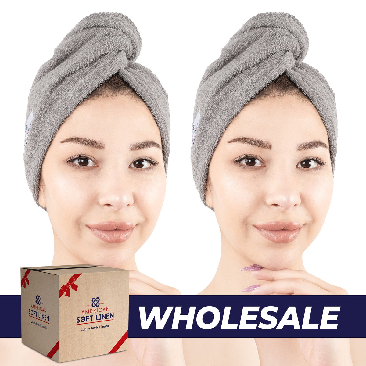 American Soft Linen 100% Cotton Hair Drying Towels for Women, 2 Pack Head Towel Cap - 75 Set Case Pack