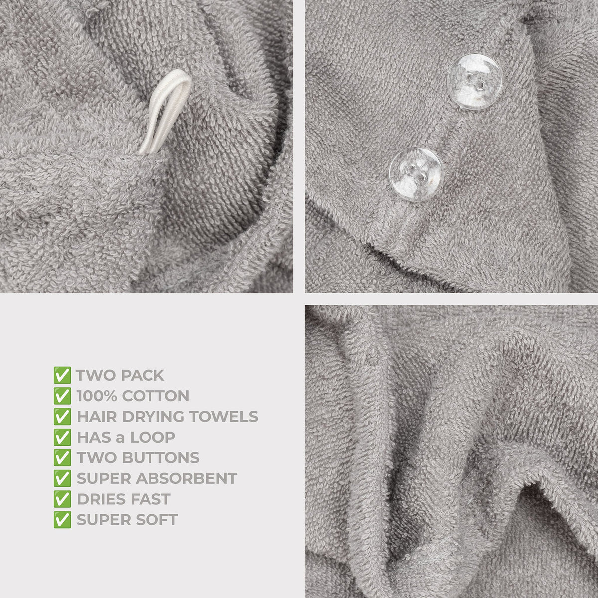 American Soft Linen 100% Cotton Hair Drying Towels for Women, 2 Pack Head Towel Cap - 75 Set Case Pack