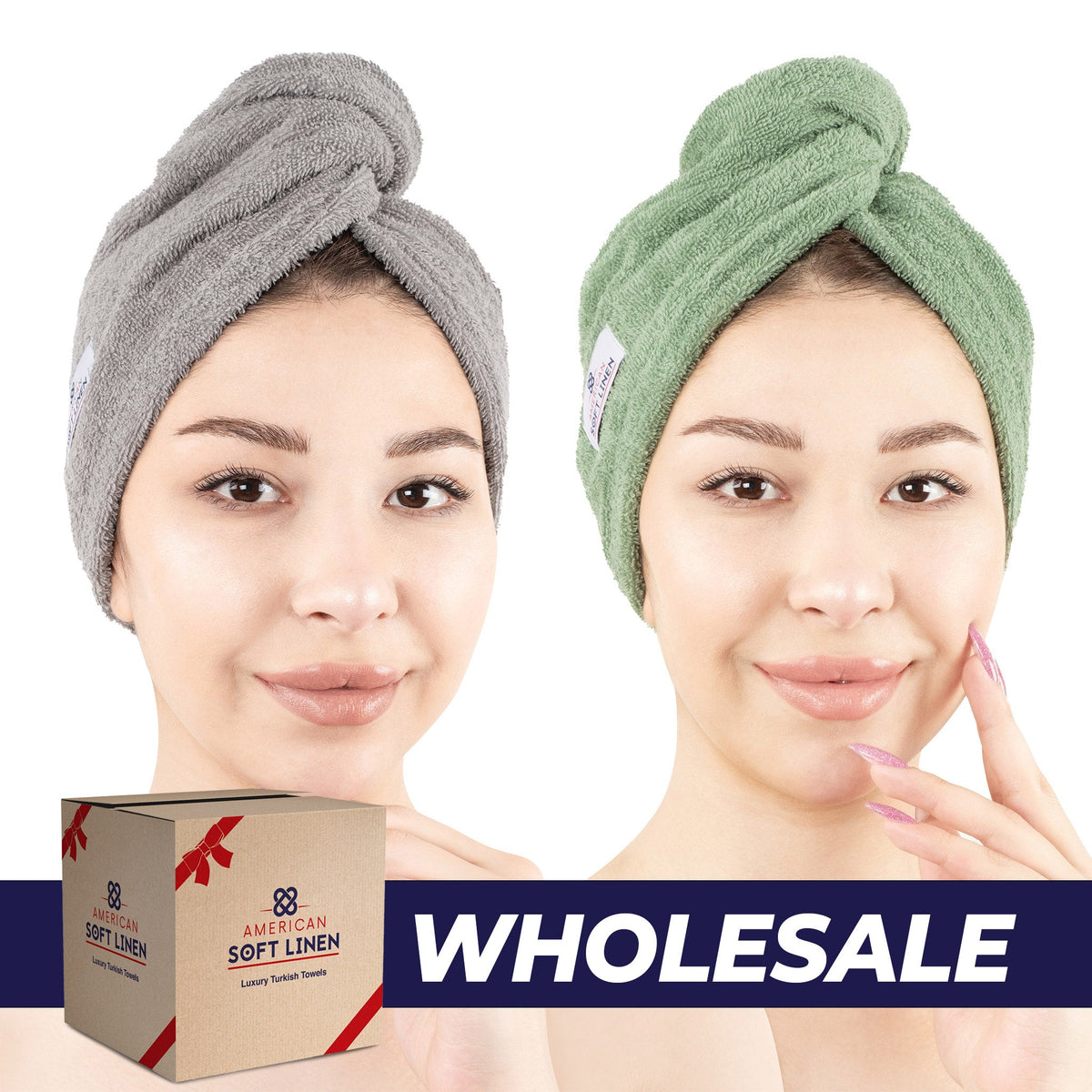 American Soft Linen 100% Cotton Hair Drying Towels for Women, 2 Pack Head Towel Cap - 75 Set Case Pack