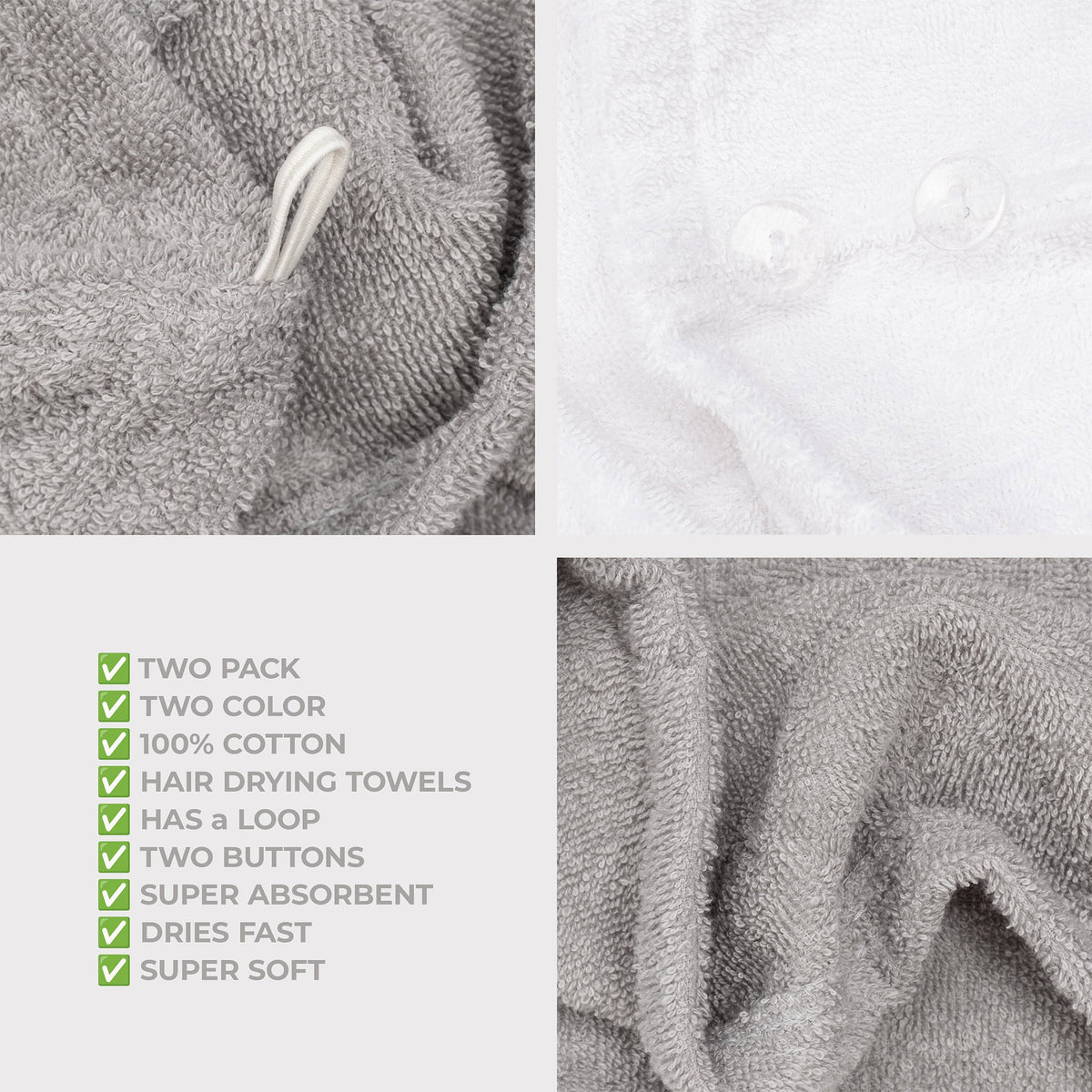 American Soft Linen 100% Cotton Hair Drying Towels for Women, 2 Pack Head Towel Cap - 75 Set Case Pack