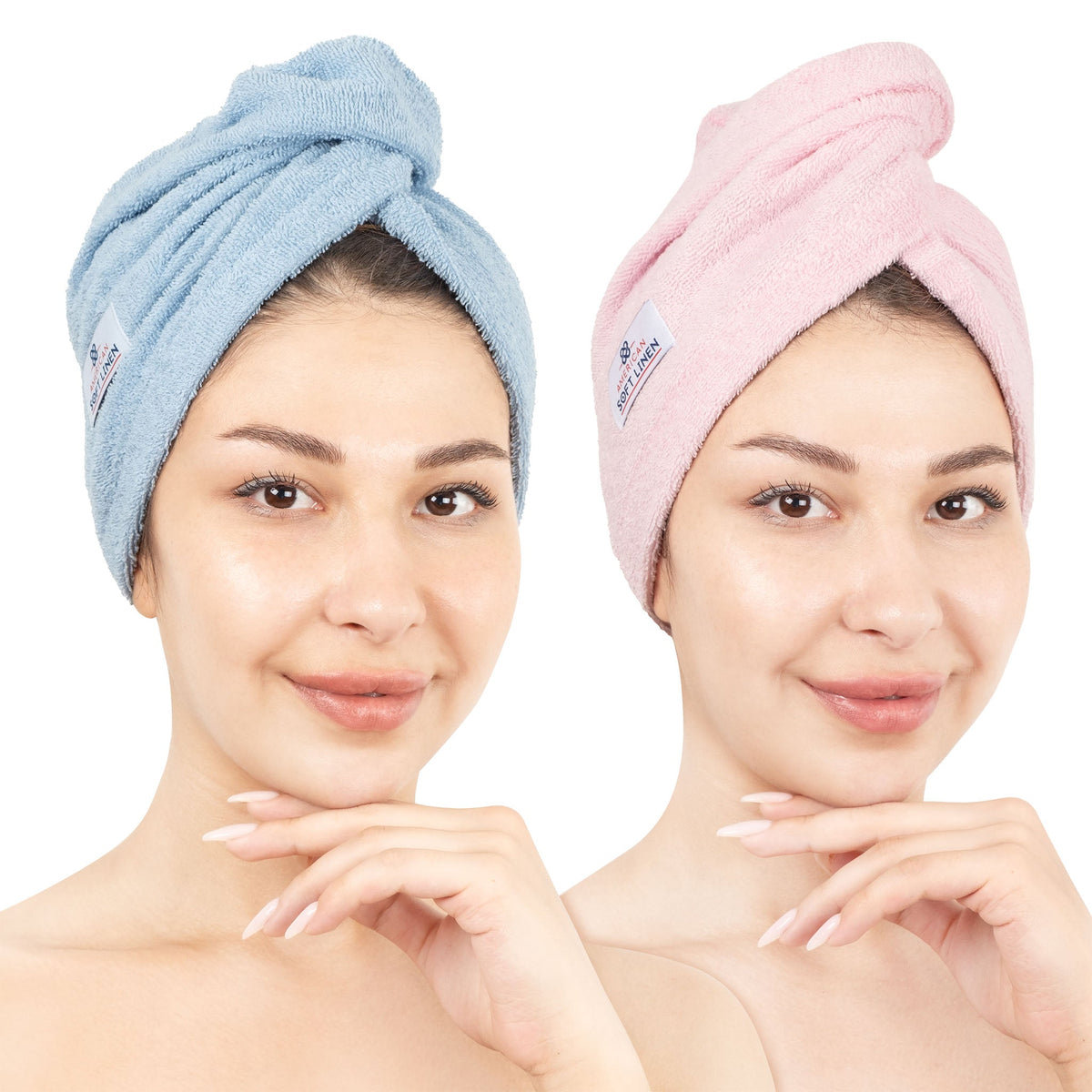 American Soft Linen 100% Cotton Hair Drying Towels for Women, 2 Pack Head Towel Cap - 75 Set Case Pack