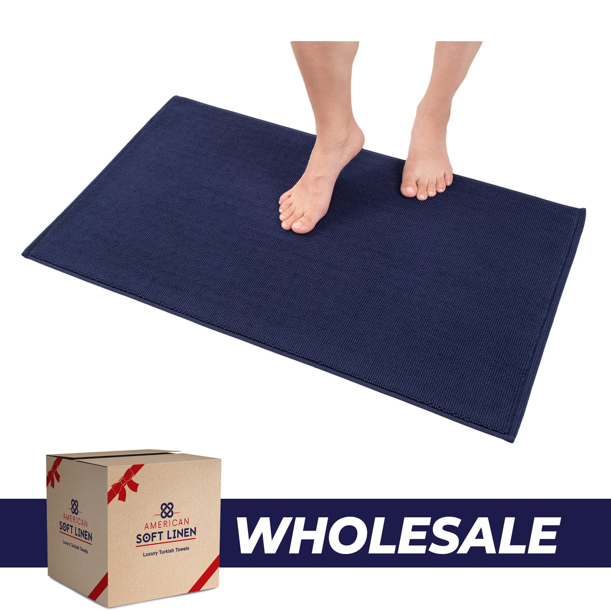 American Soft Linen 100% Cotton Bath Mat Rugs, 20x34 inches with Silicone Backing, Soft Absorbent Grip-Enhanced Bath Mats for Bathroom - 35 Set Case Pack