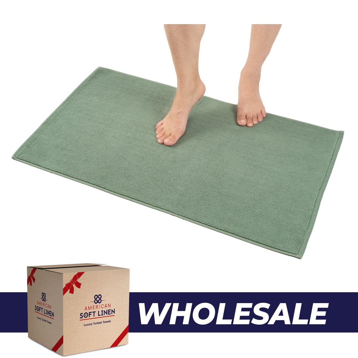 American Soft Linen 100% Cotton Bath Mat Rugs, 20x34 inches with Silicone Backing, Soft Absorbent Grip-Enhanced Bath Mats for Bathroom - 35 Set Case Pack