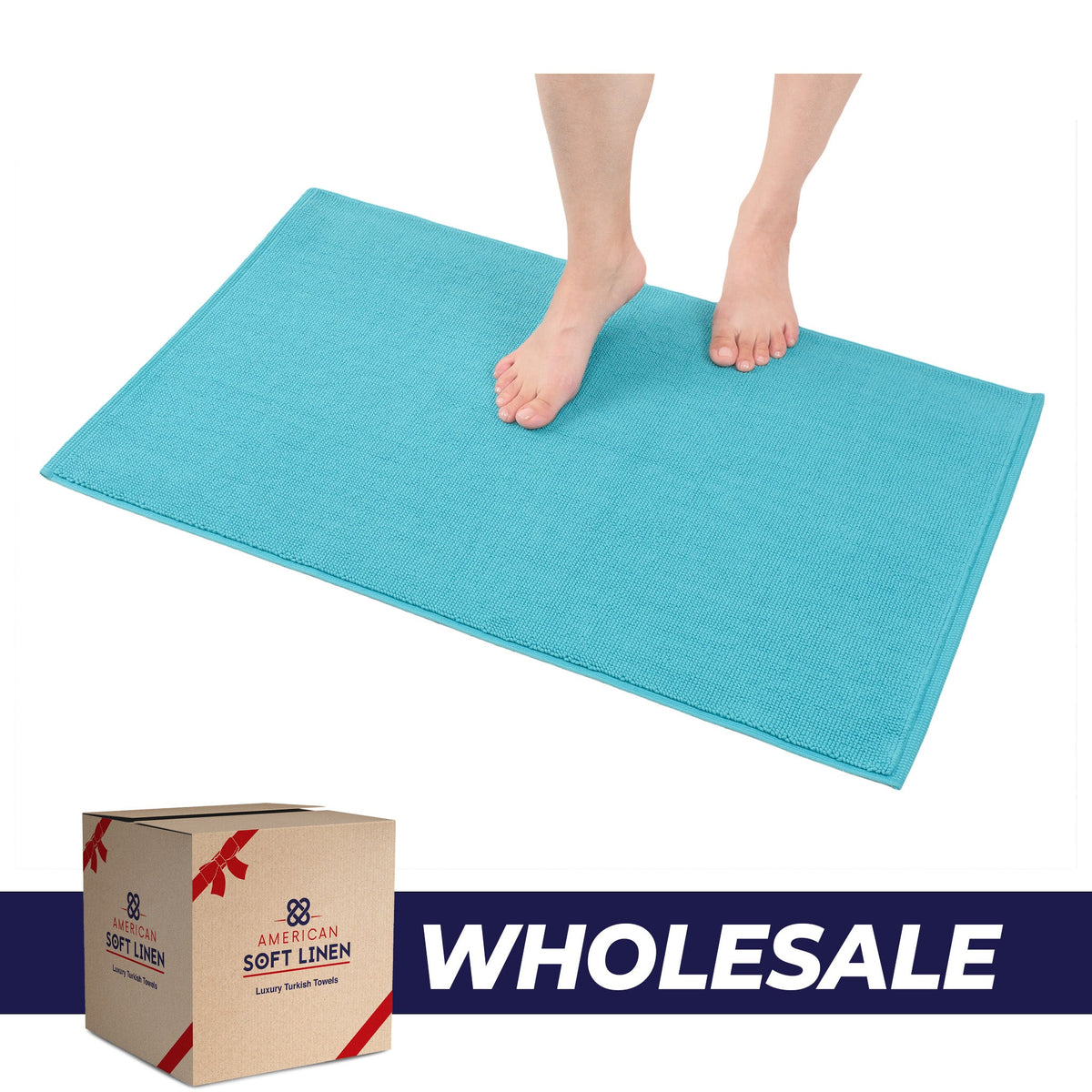 American Soft Linen 100% Cotton Bath Mat Rugs, 20x34 inches with Silicone Backing, Soft Absorbent Grip-Enhanced Bath Mats for Bathroom - 35 Set Case Pack