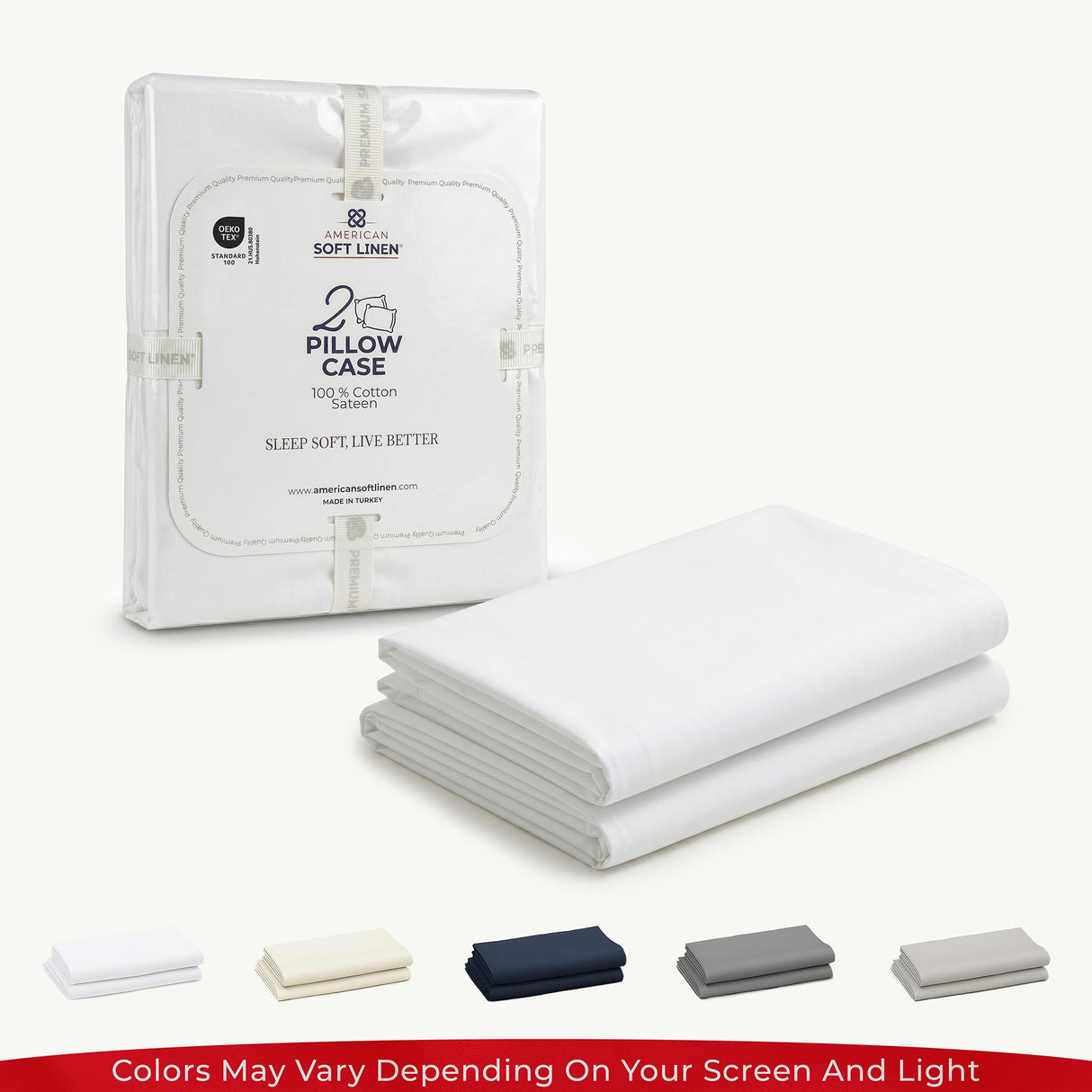 American Soft Linen 100% Cotton Sateen Pillowcase Set (2 Piece) - Soft, Breathable, Hotel Quality Pillow Covers