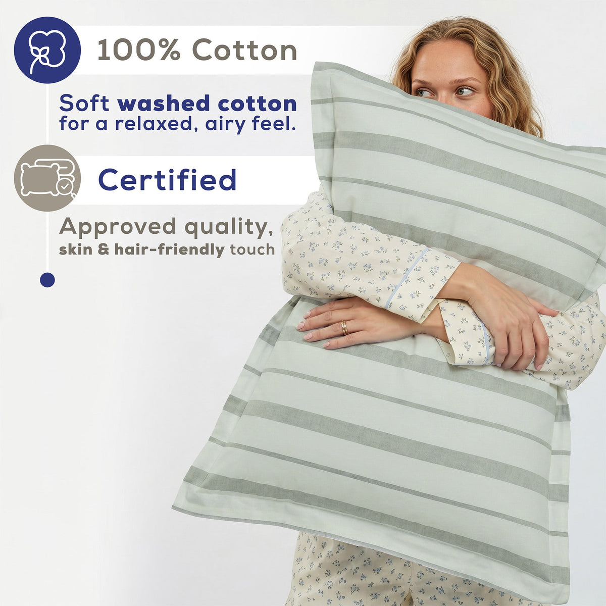 American Soft Linen 100% Washed Cotton Percale Duvet Cover Set – 200TC Yarn-Dyed Striped Bedding with 2 Pillow Shams