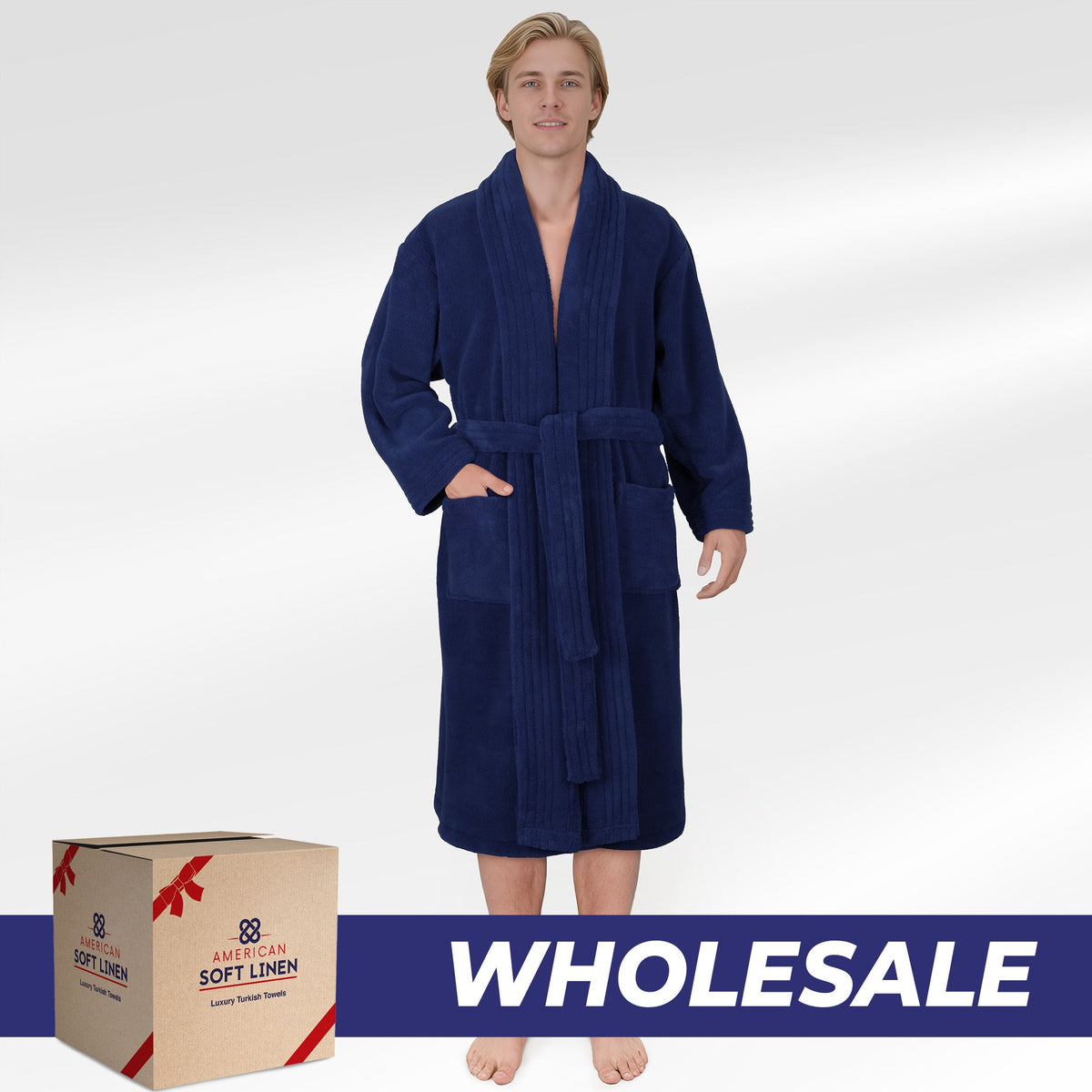 American Soft Linen Luxury Men’s Fleece Bathrobe – Ultra Soft, Warm & Lightweight Plush Robe Wholesale