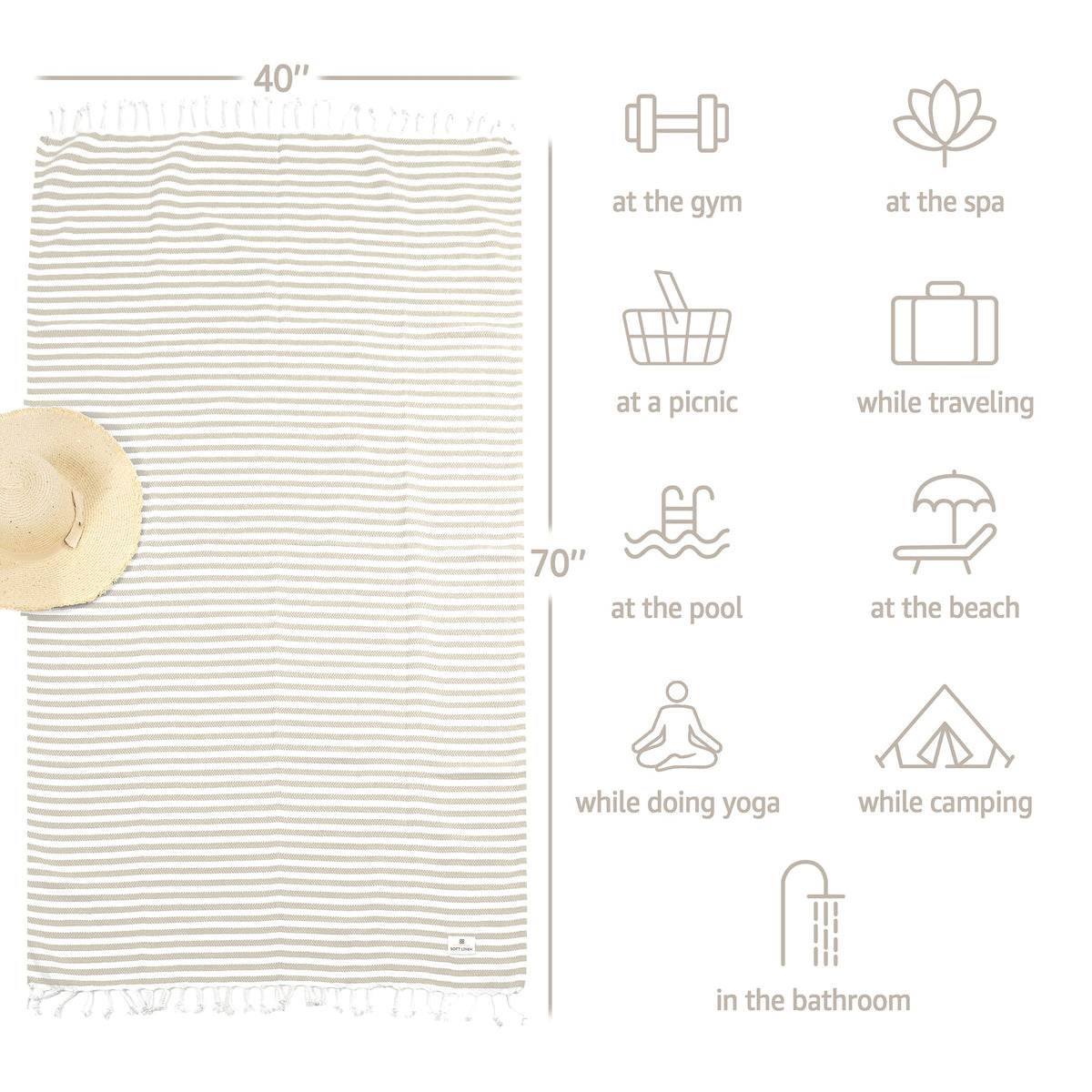 American Soft Linen Turkish Peshtemal Beach Towels, Cotton 4 Pack, 40" x 70" Size, Swim Towels for Beach and Pool Towels