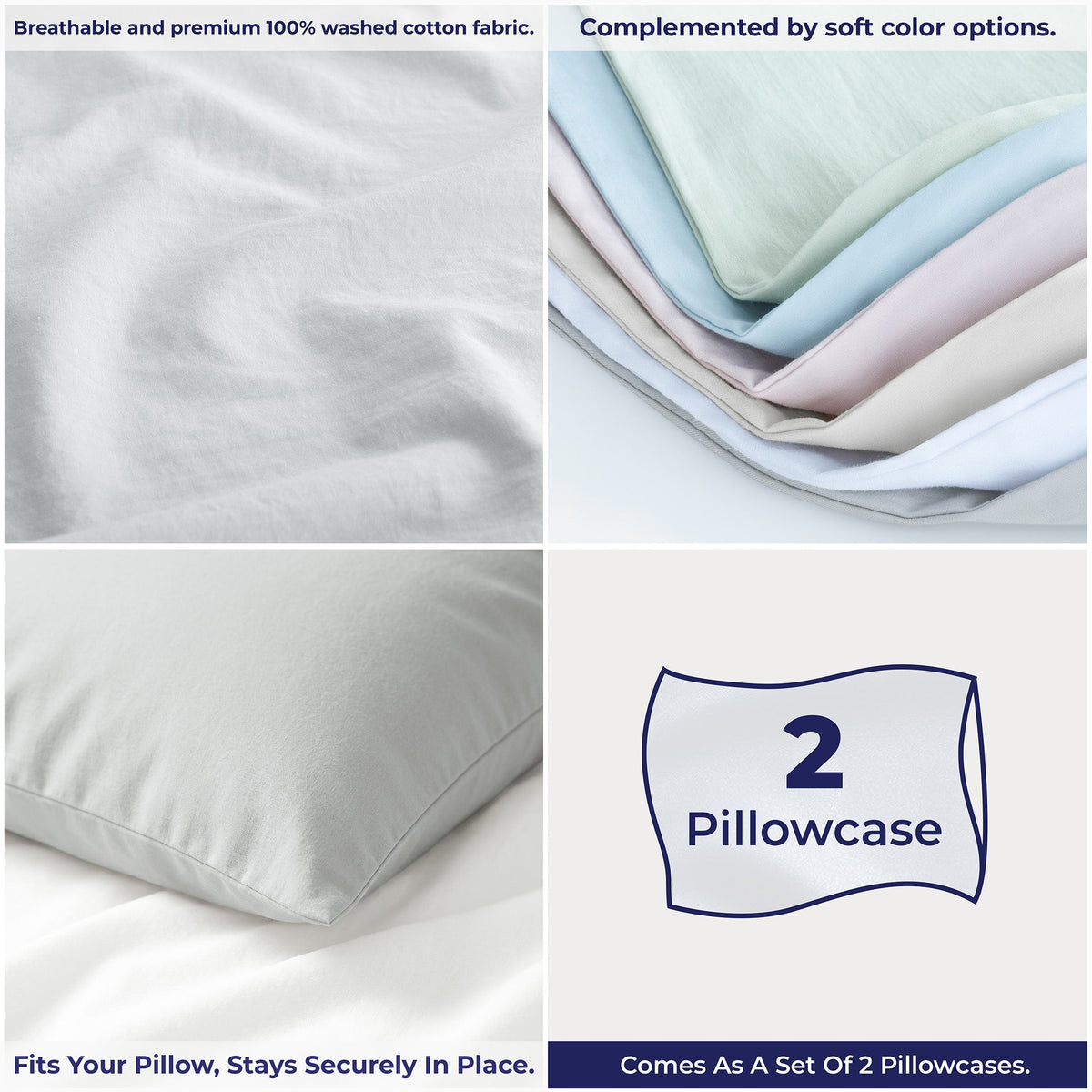 American Soft Linen 100% Washed Cotton Percale Pillowcase Set (2 Pack) – Soft Breathable Pillow Covers