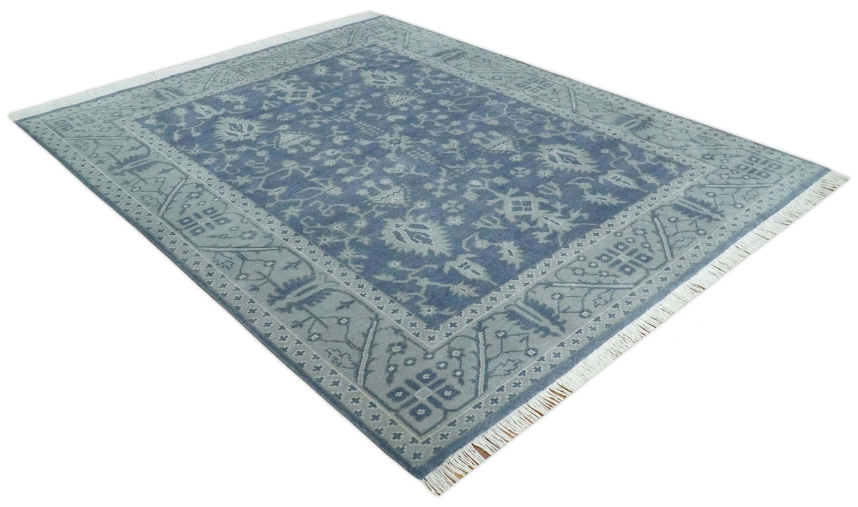 Antique 8x10 Hand Knotted Blue and Gray Traditional Persian Style Wool Rug